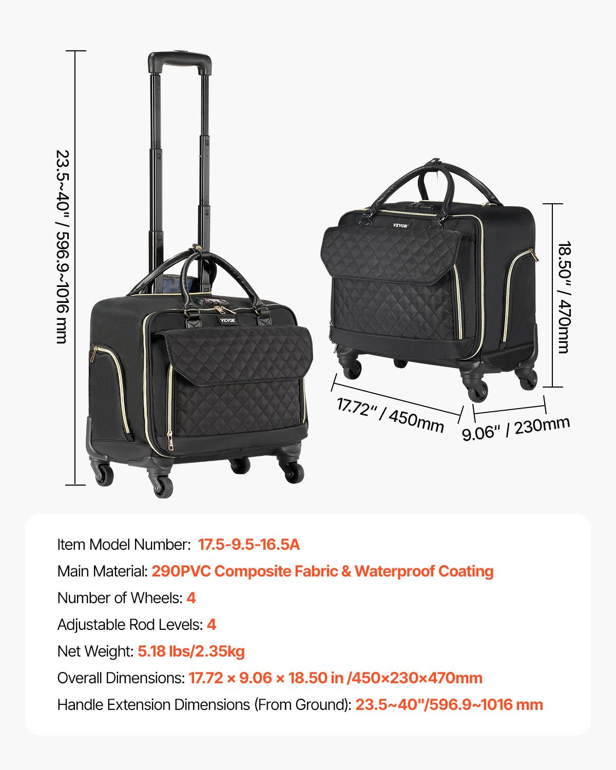 Laptop Bag Rolling Fits 17.3 Inch Wheeled Briefcase 4 Spinner Wheels TSA Lock