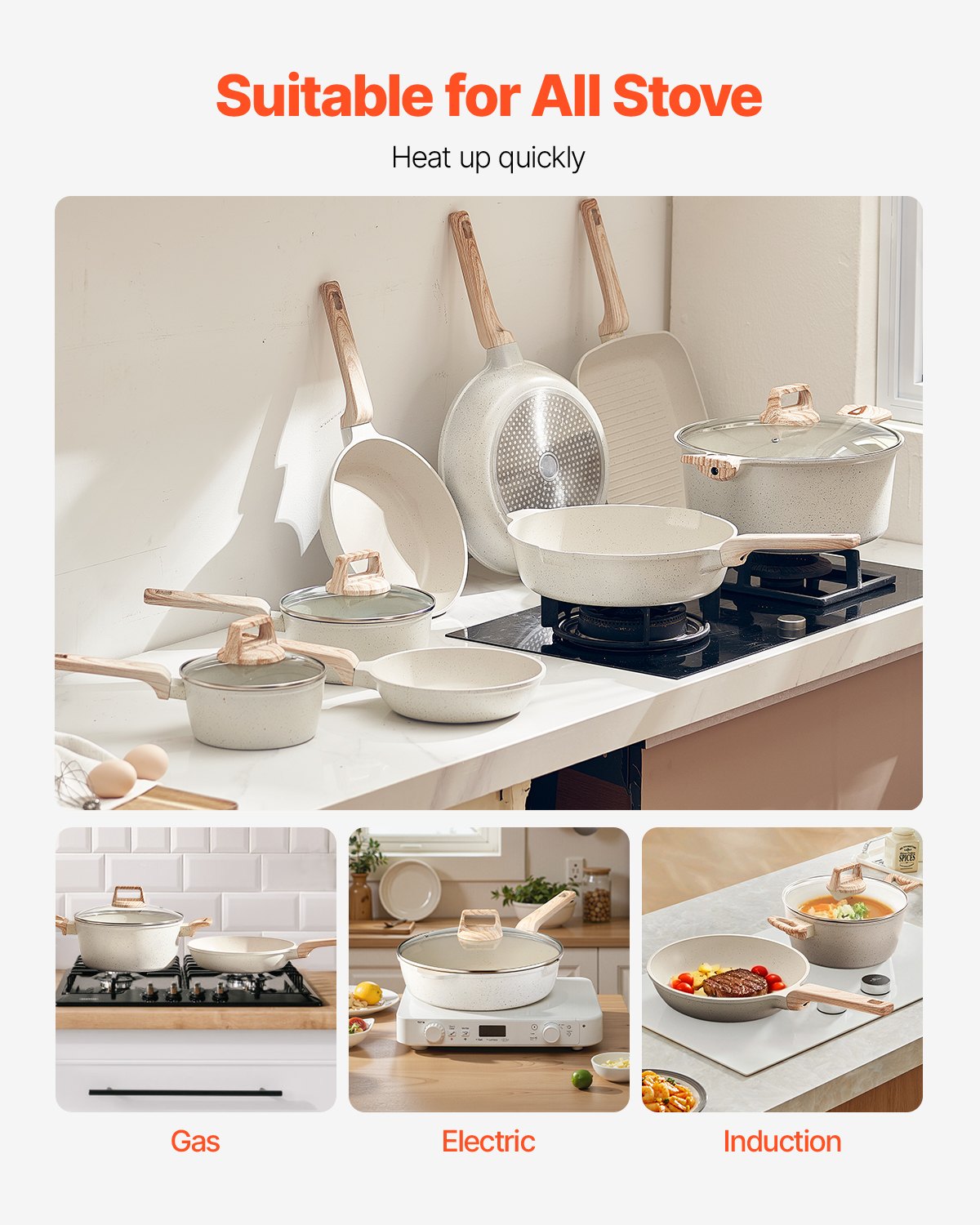 19 Piece Pots and Pans Set Nonstick Granite Cookware Induction Tempered Glass