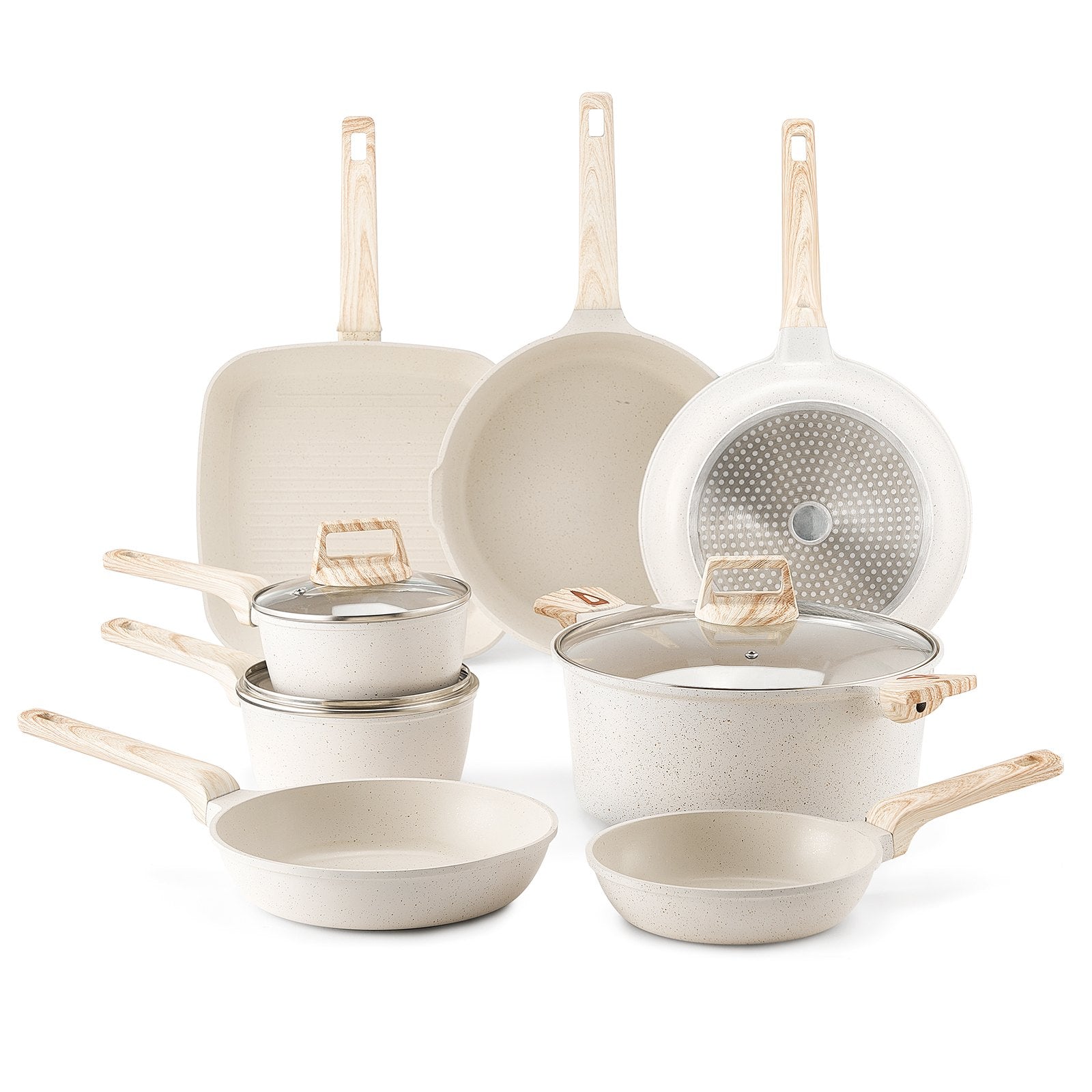 19 Piece Pots and Pans Set Nonstick Granite Cookware Induction Tempered Glass