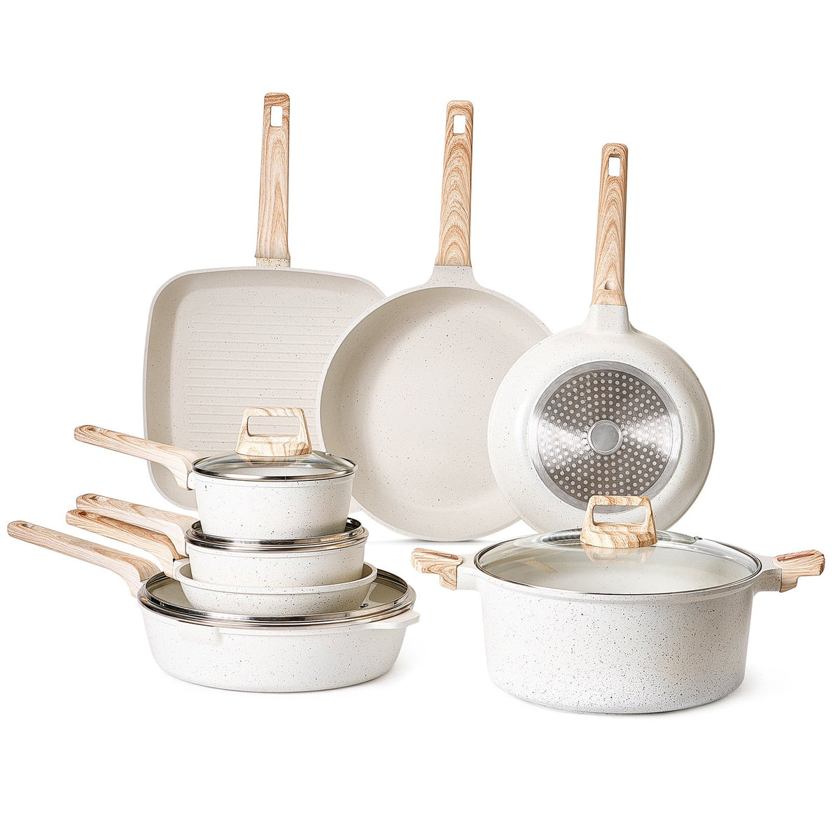 19 Piece Pots and Pans Set Nonstick Granite Cookware Induction Tempered Glass