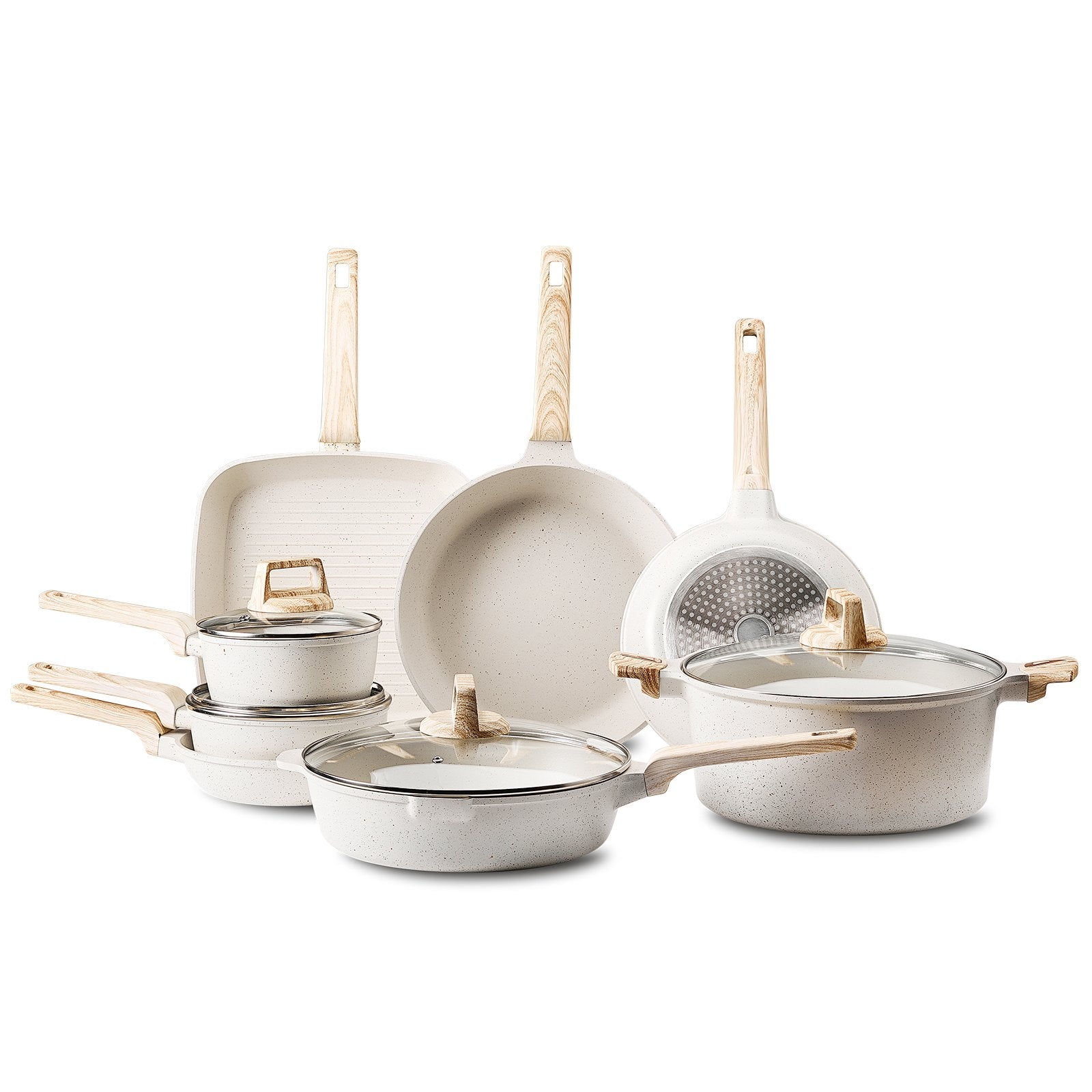 19 Piece Pots and Pans Set Nonstick Granite Cookware Induction Tempered Glass