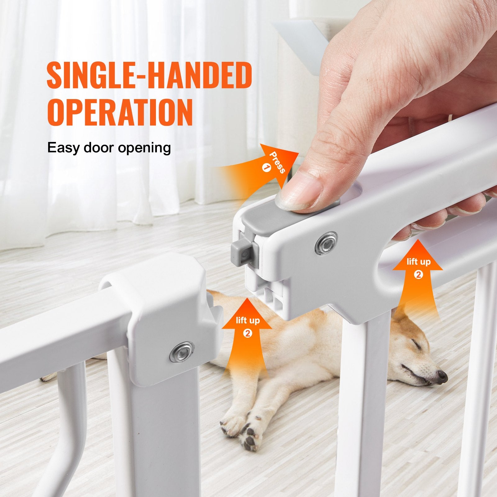 Baby Gate 749-1346mm Extra Wide 762mm High Step-Through Auto Close Wall Pressure