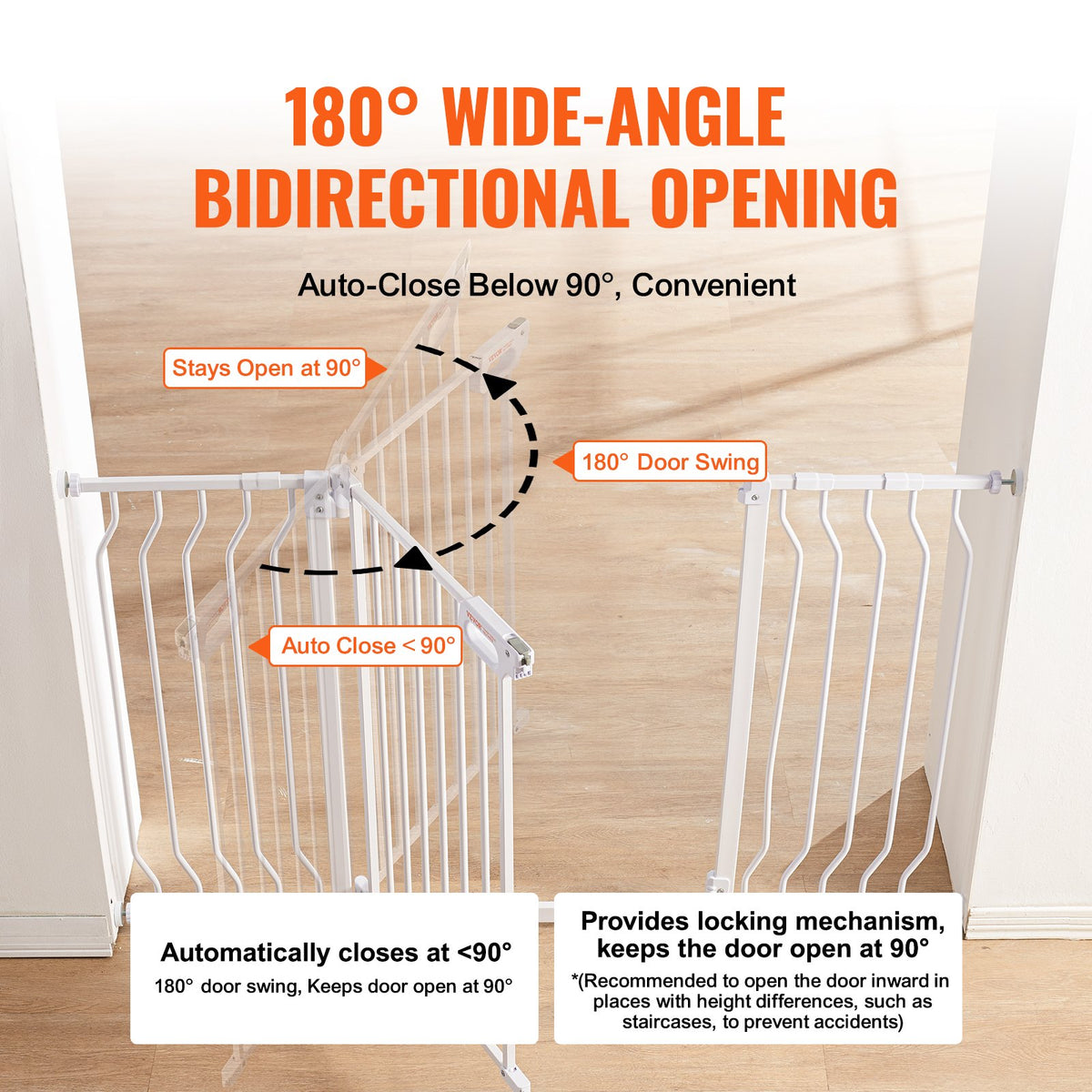 Baby Gate 749-1346mm Extra Wide 762mm High Step-Through Auto Close Wall Pressure