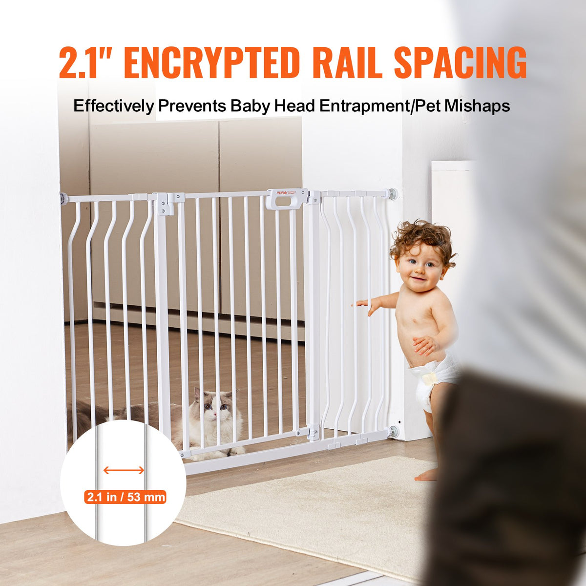Baby Gate 749-1346mm Extra Wide 762mm High Step-Through Auto Close Wall Pressure
