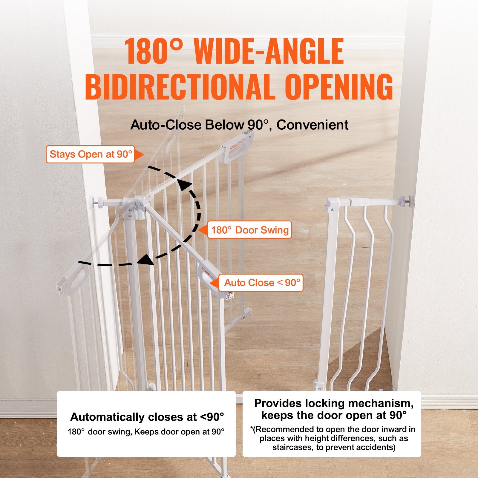 Baby Gate 749-990mm Extra Wide 762mm High Step-Through Auto Close Pressure Mount