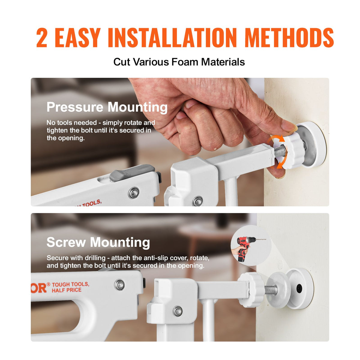 Baby Gate 749-990mm Extra Wide 762mm High Step-Through Auto Close Pressure Mount