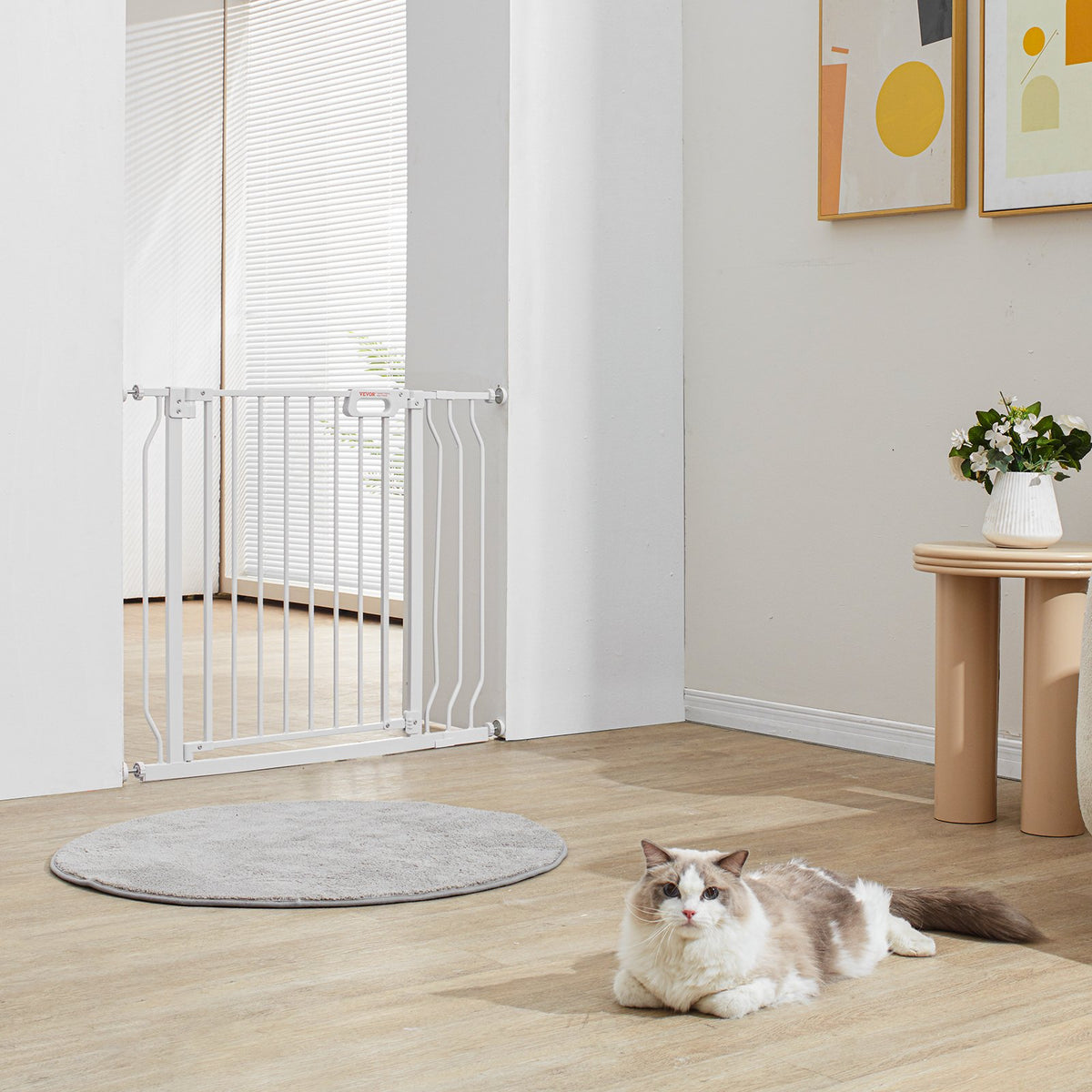 Baby Gate 749-990mm Extra Wide 762mm High Step-Through Auto Close Pressure Mount