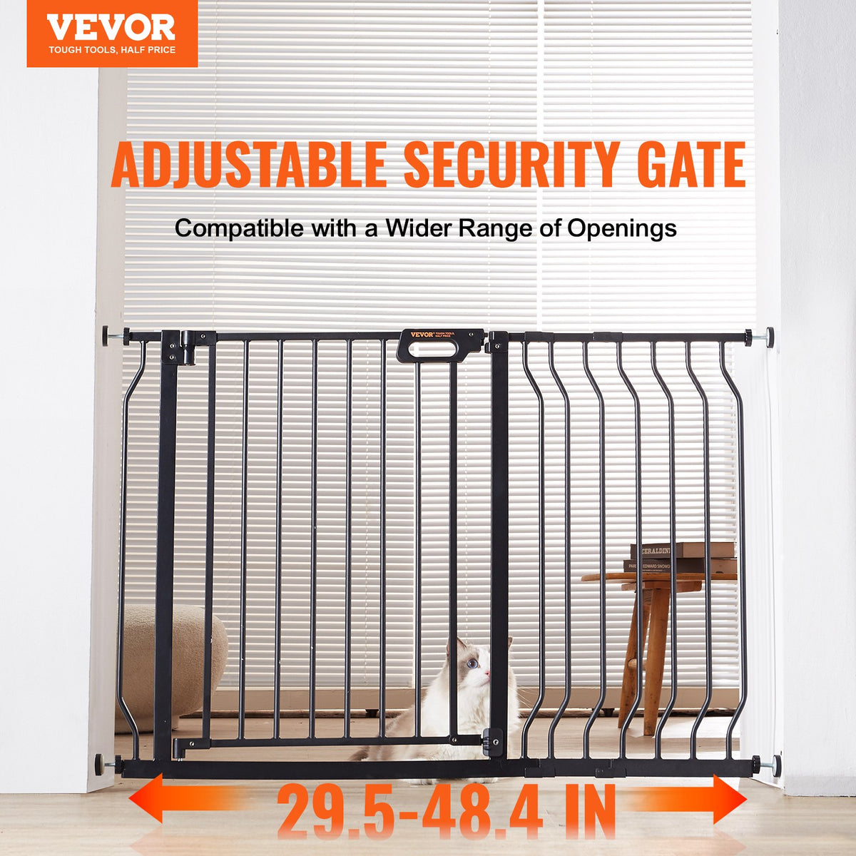 Baby Gate 749-1229mm Extra Wide 762mm High Step-Through Auto Close Black Wall Mt