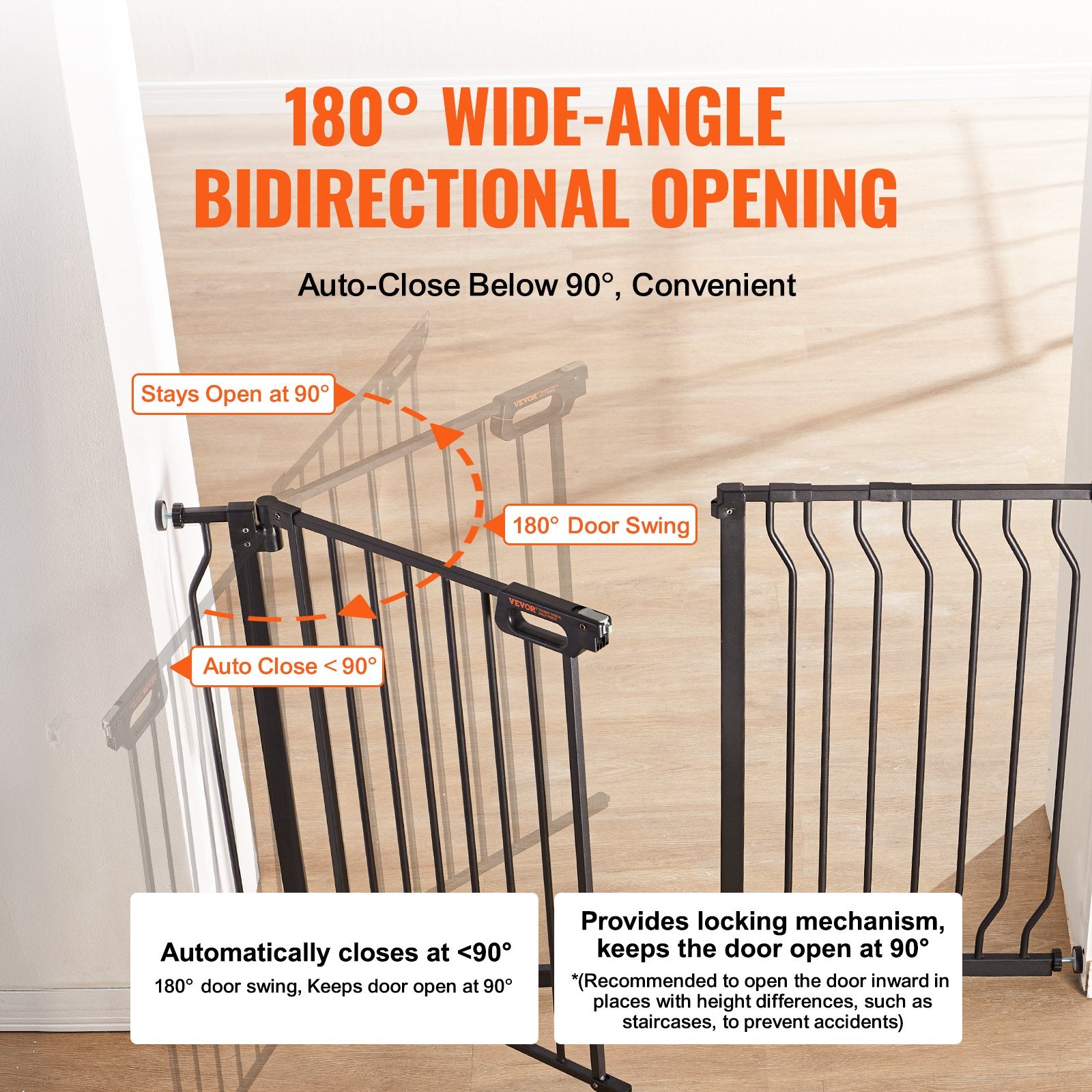 Baby Gate 749-1229mm Extra Wide 762mm High Step-Through Auto Close Black Wall Mt