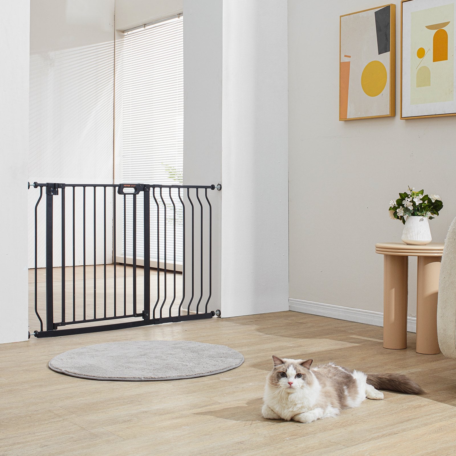 Baby Gate 749-1229mm Extra Wide 762mm High Step-Through Auto Close Black Wall Mt