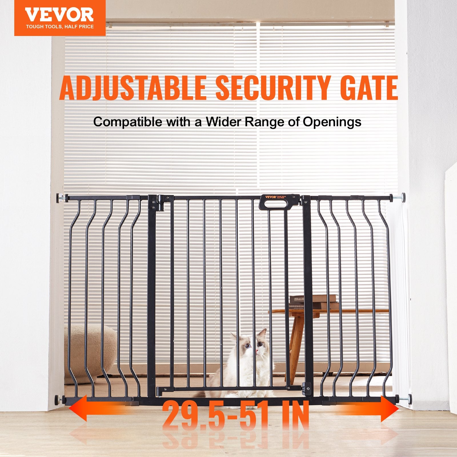 Extra Wide Baby Gate 749–1346mm x 762mm Pressure/Wall Mount Auto Close Black