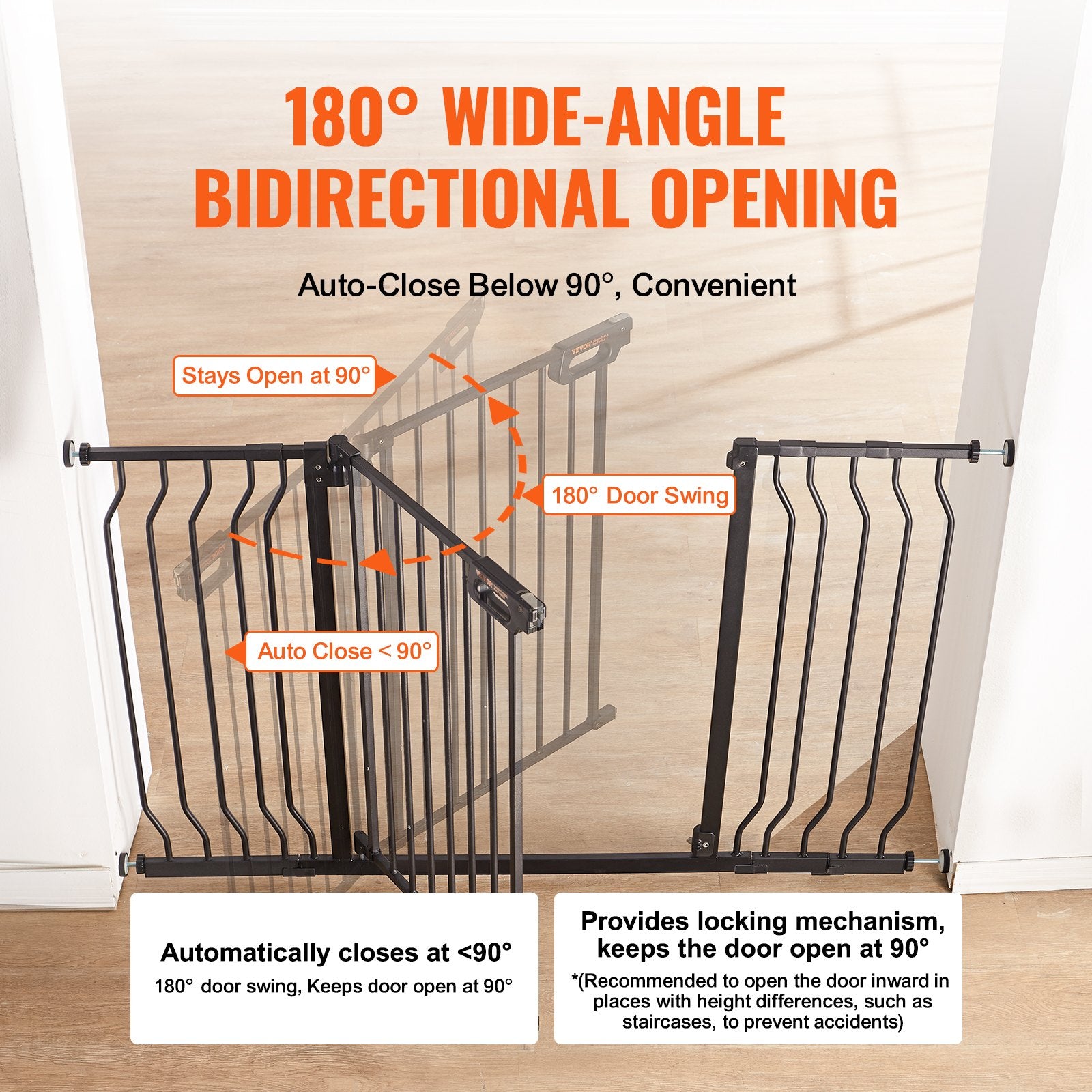 Extra Wide Baby Gate 749–1346mm x 762mm Pressure/Wall Mount Auto Close Black