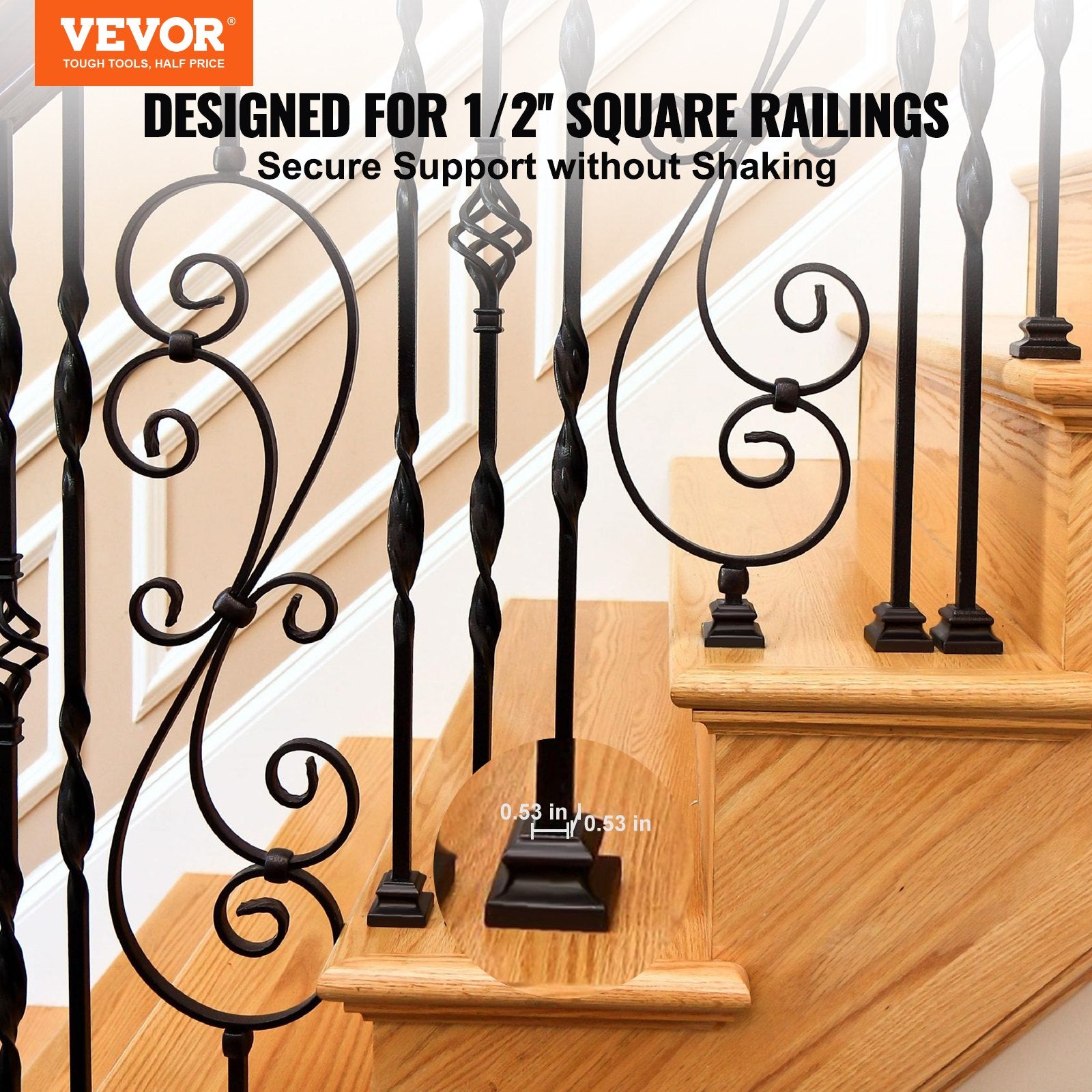 Aluminum Alloy Baluster Shoes Stair Flat Shoe with Screw Holes for 1/2" Square