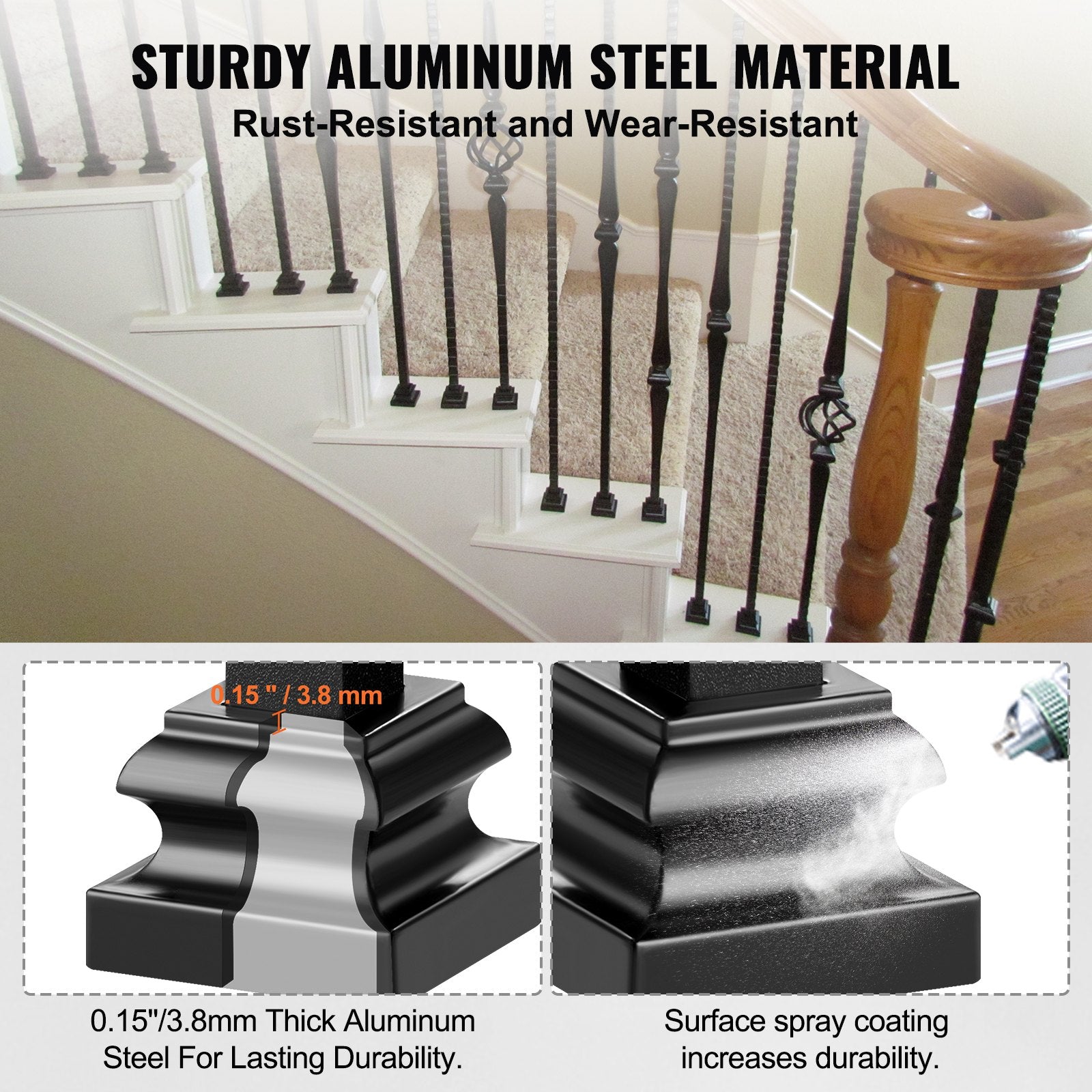 Aluminum Alloy Baluster Shoes Stair Flat Shoe with Screw Holes for 1/2" Square