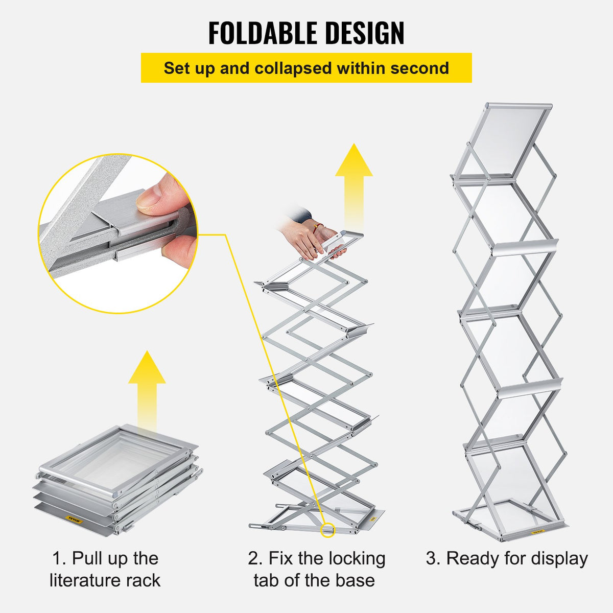 Foldable Magazine Display Rack 6-Pocket Double-Sided Brochure Stand with Bag