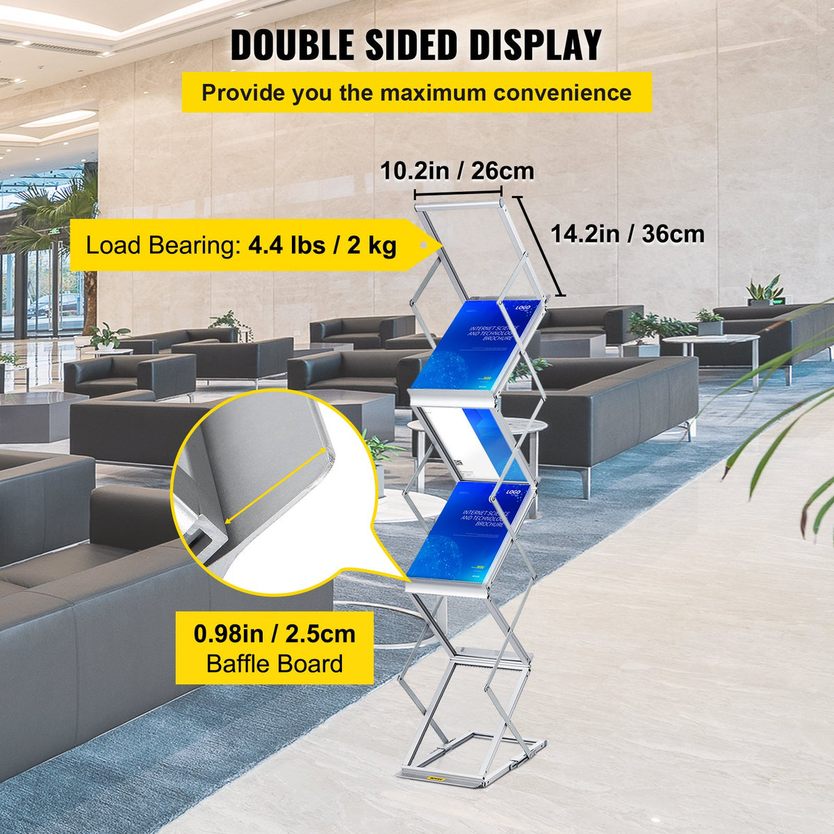 Foldable Magazine Display Rack 6-Pocket Double-Sided Brochure Stand with Bag