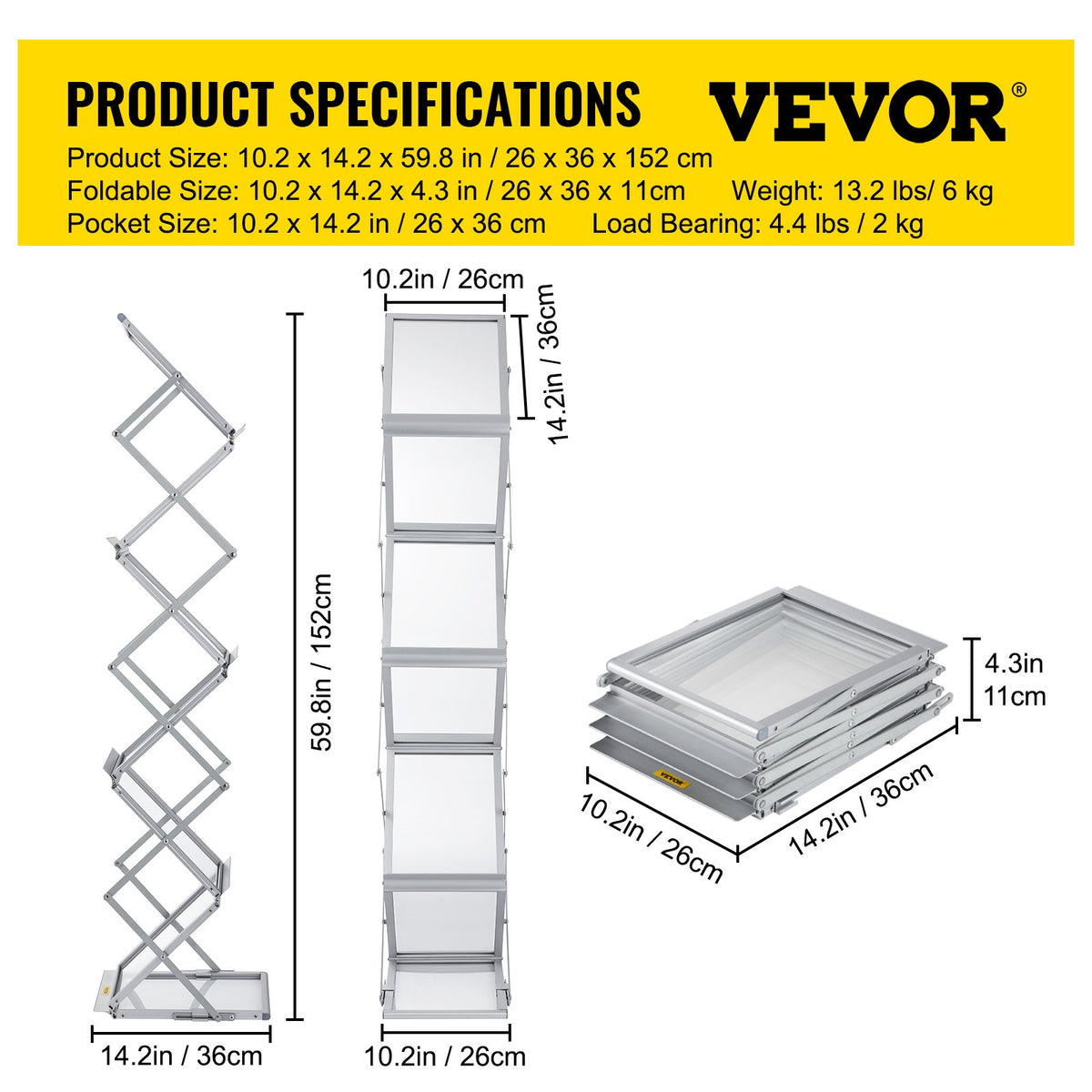 Foldable Magazine Display Rack 6-Pocket Double-Sided Brochure Stand with Bag