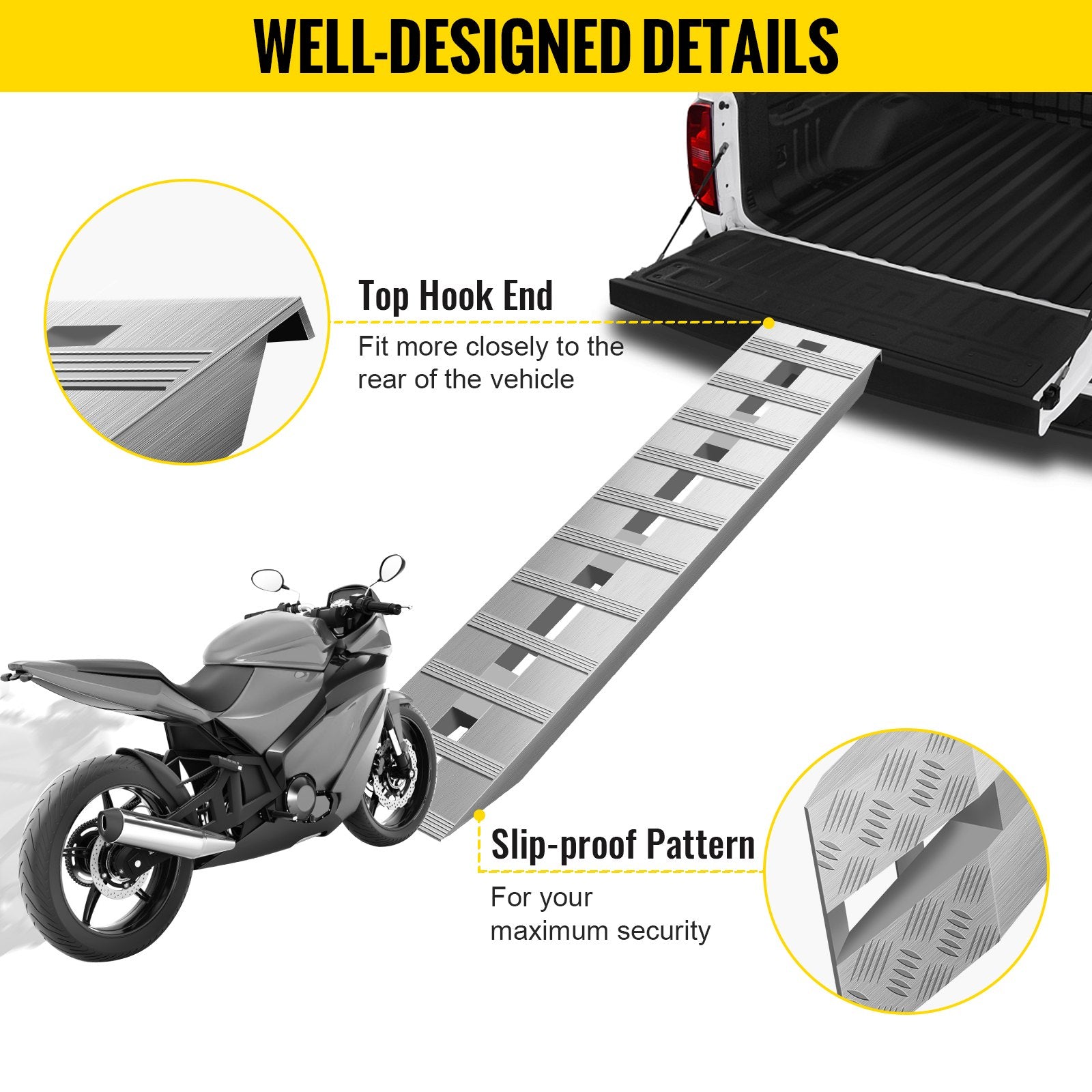 Aluminum Trailer Ramps 6000LBS Total, Beavertail Hook End, 1 Pair