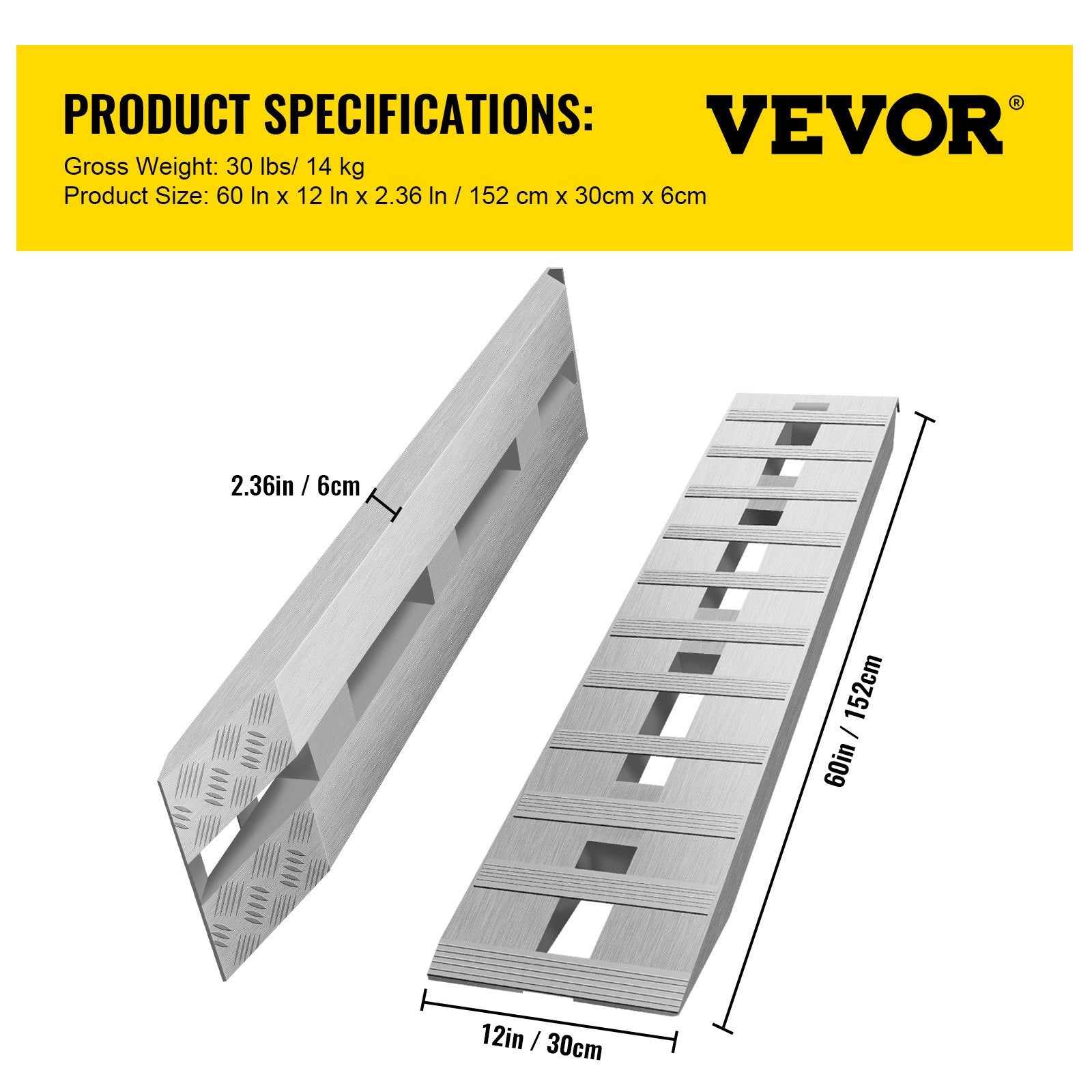 Aluminum Trailer Ramps 6000LBS Total, Beavertail Hook End, 1 Pair
