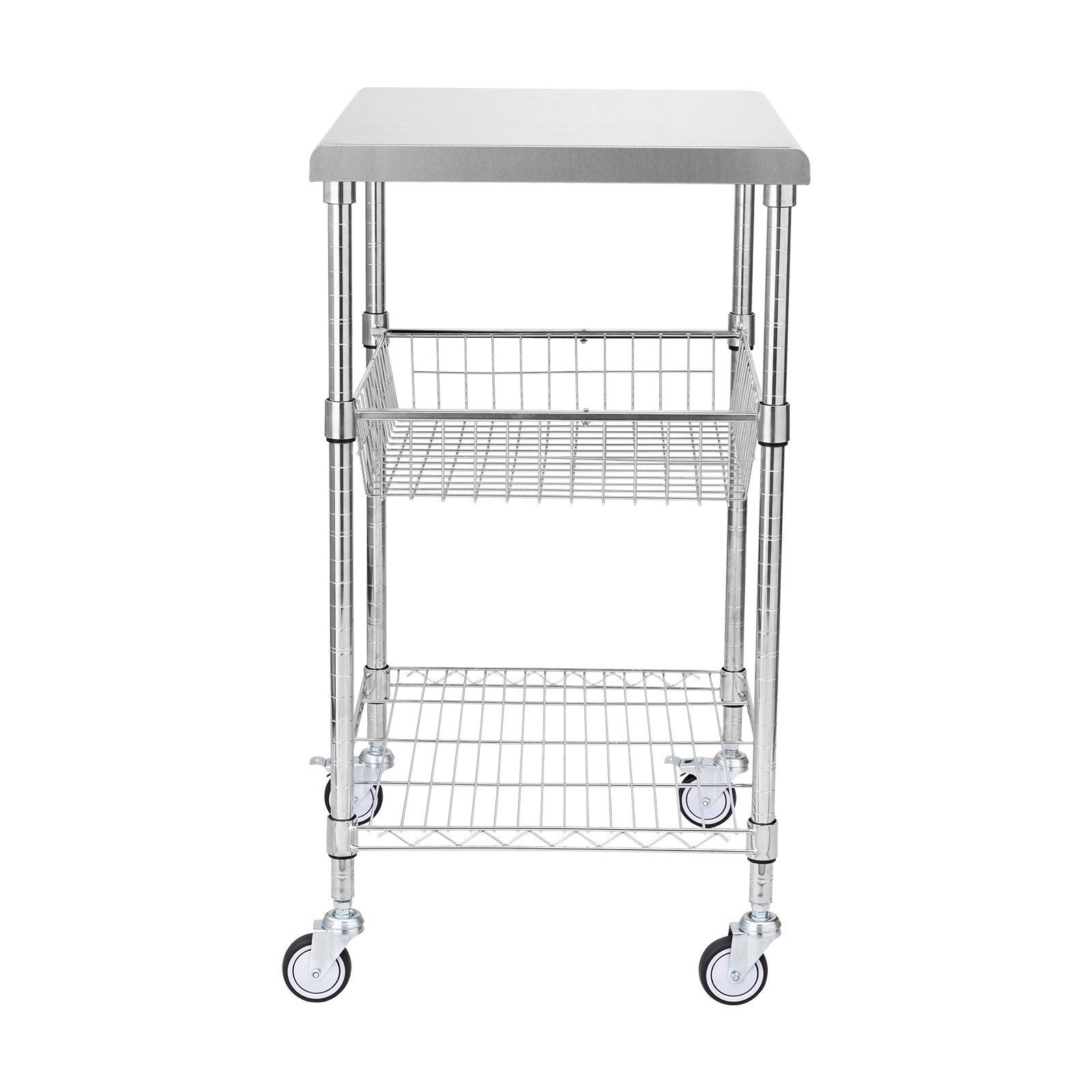 Kitchen Utility Cart 3-Tier Wire Rolling Steel Cart 213kg Capacity with 6 Hooks