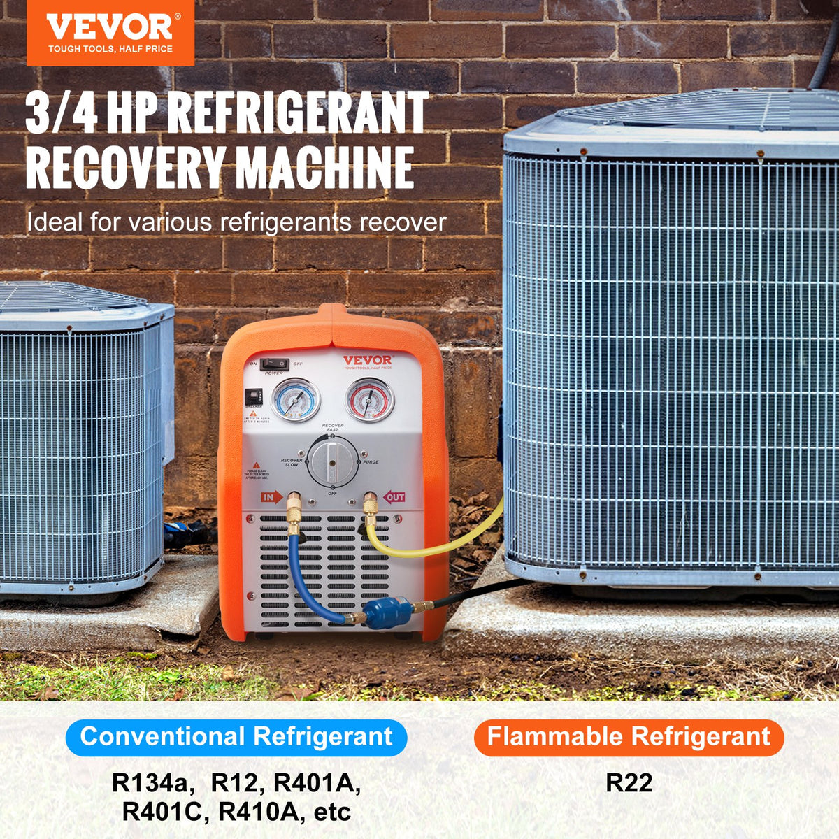 Refrigerant Recovery Machine 3/4HP 220V 50Hz Portable HVAC Car AC Vapor