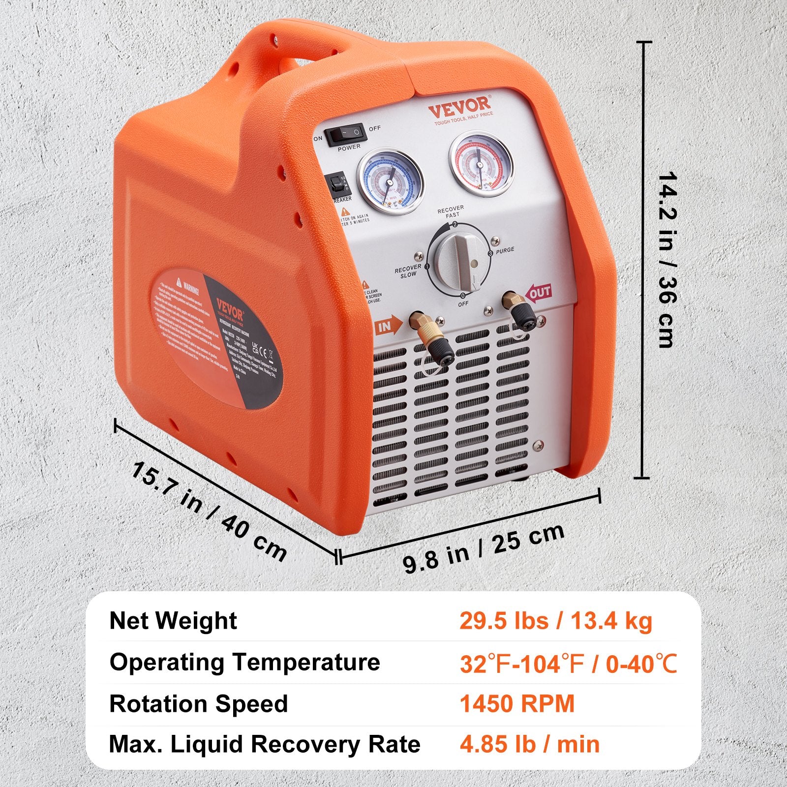 Refrigerant Recovery Machine 3/4HP 220V 50Hz Portable HVAC Car AC Vapor