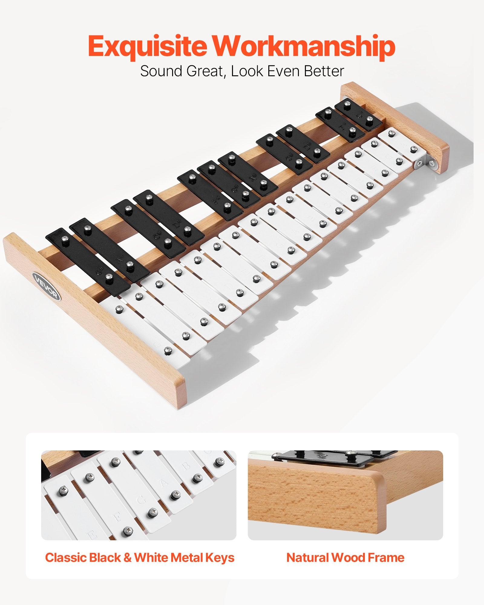 Glockenspiel Xylophone 27-Note Percussion Metal Keys Mallets Carry Bag