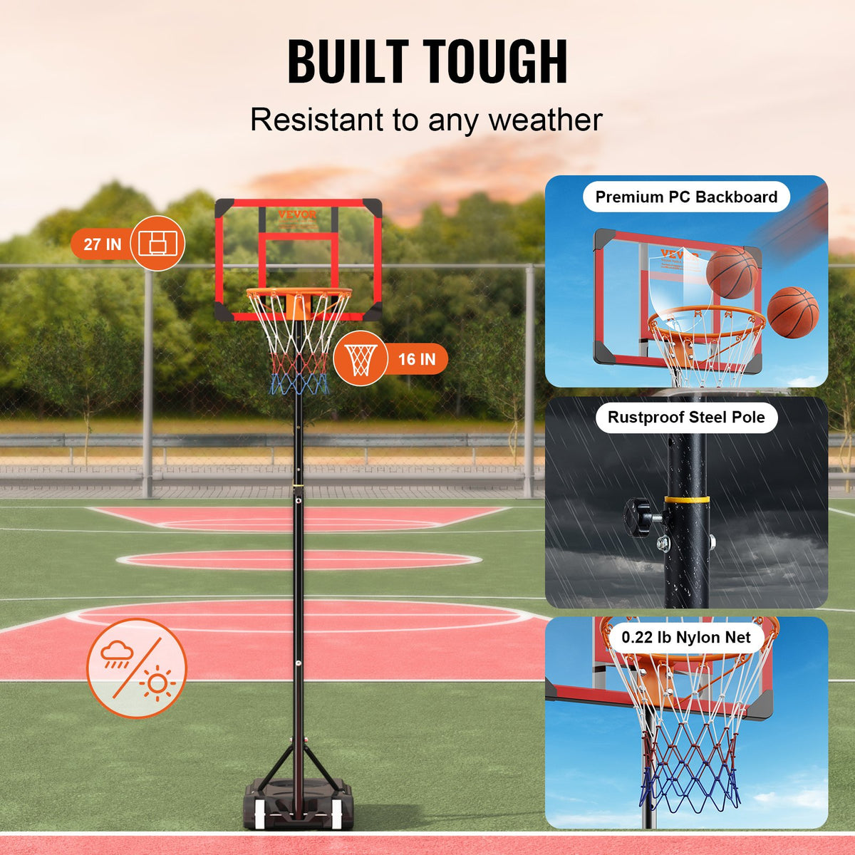 Basketball Hoop 28in Adjustable 5-7ft Portable Backboard System with Wheels Base