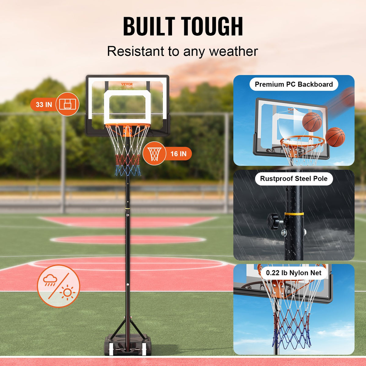 Basketball Hoop 32" Adjustable 5-7ft Portable Backboard System with Wheels &Base