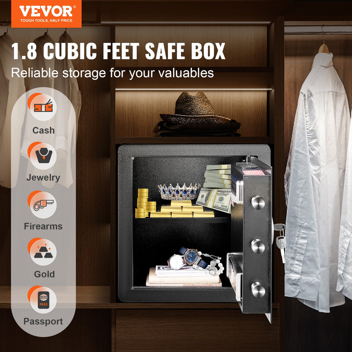 1.8 Cu Ft Steel Home Safe with Digital Keypad, 2 Keys & Fireproof Bag