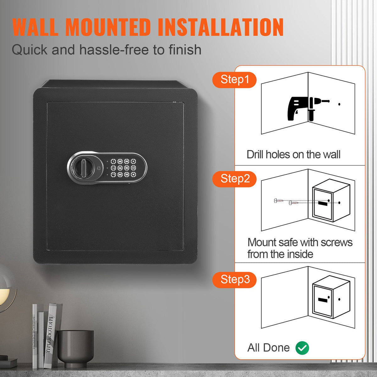 1.8 Cu Ft Steel Home Safe with Digital Keypad, 2 Keys & Fireproof Bag