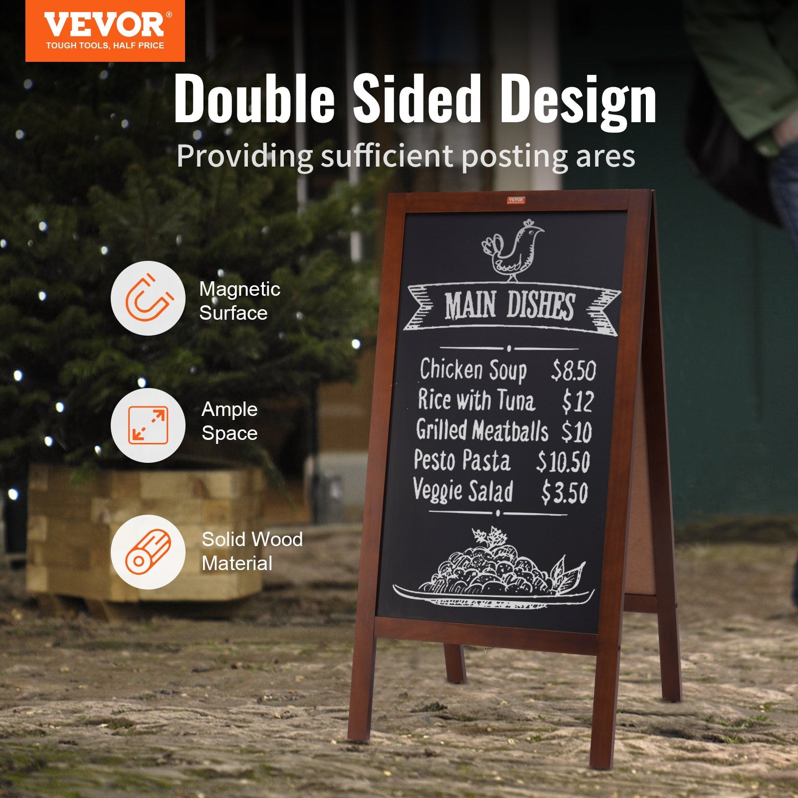 Chalkboard Sign A-Frame 50x102cm Double-Sided Wooden Sandwich Chalk Eraser