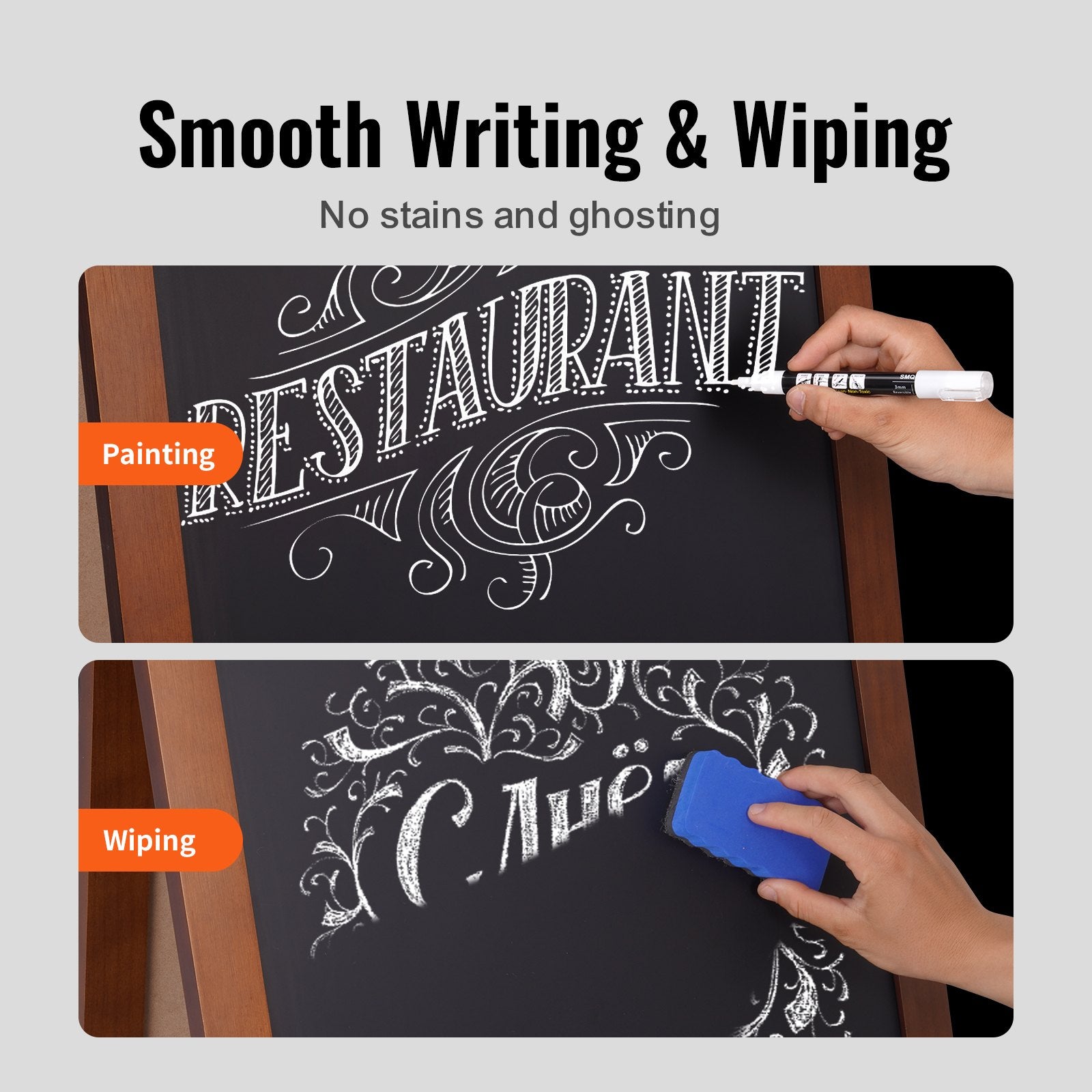 Chalkboard Sign A-Frame 50x102cm Double-Sided Wooden Sandwich Chalk Eraser