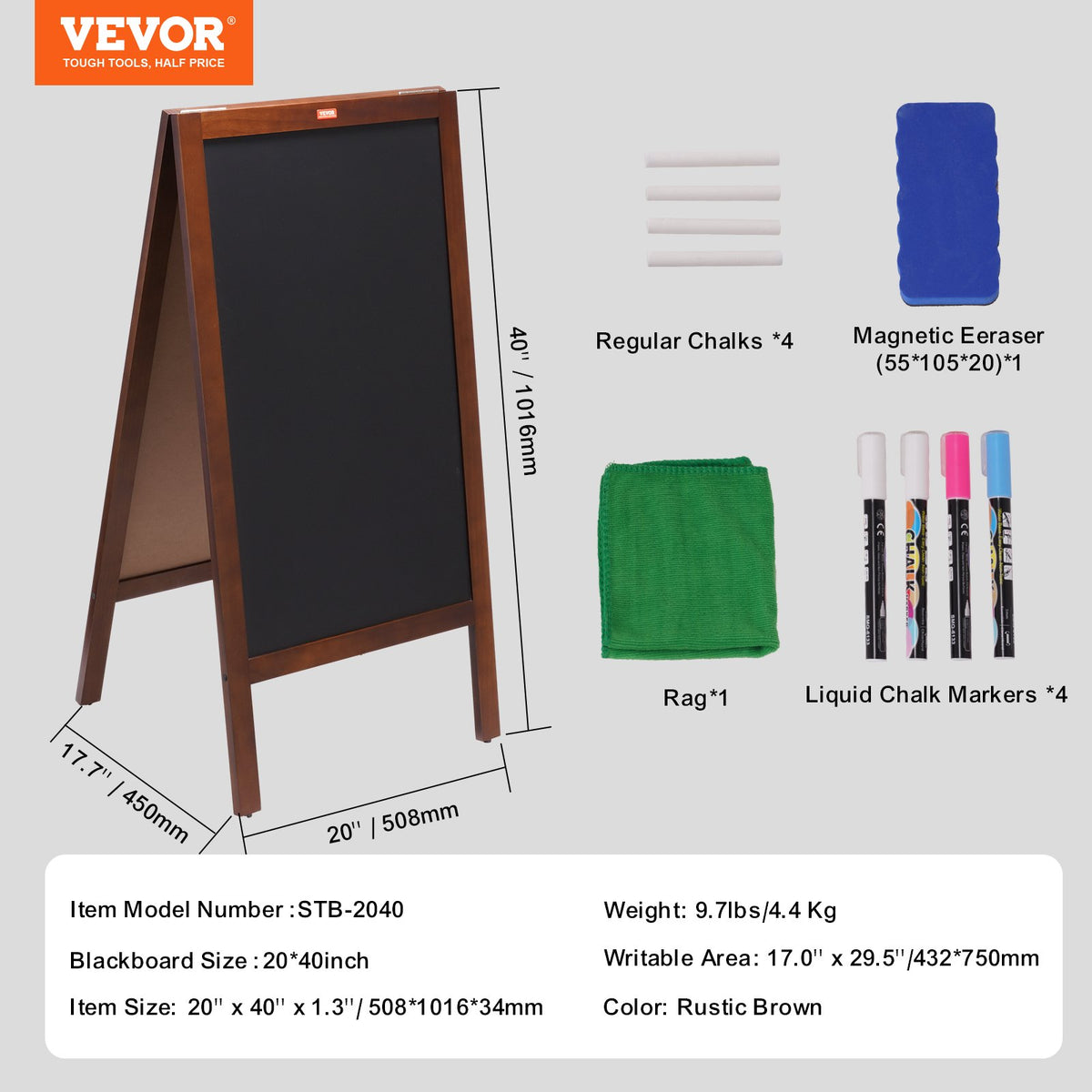 Chalkboard Sign A-Frame 50x102cm Double-Sided Wooden Sandwich Chalk Eraser