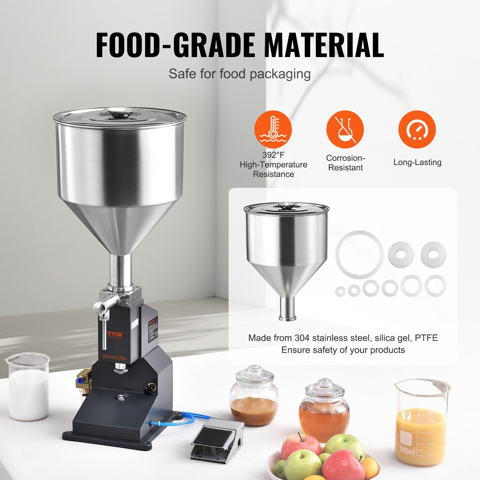 Pneumatic Paste Liquid Filling Machine 5-50ml Stainless Steel Filler w/ Pedal