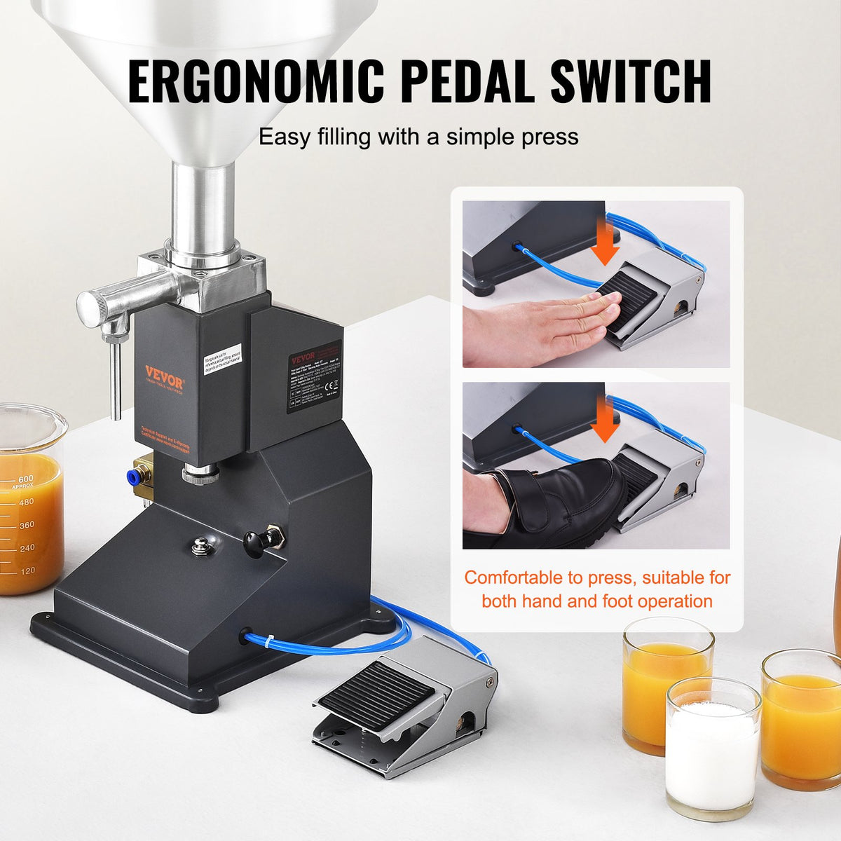 Pneumatic Paste Liquid Filling Machine 5-50ml Stainless Steel Filler w/ Pedal