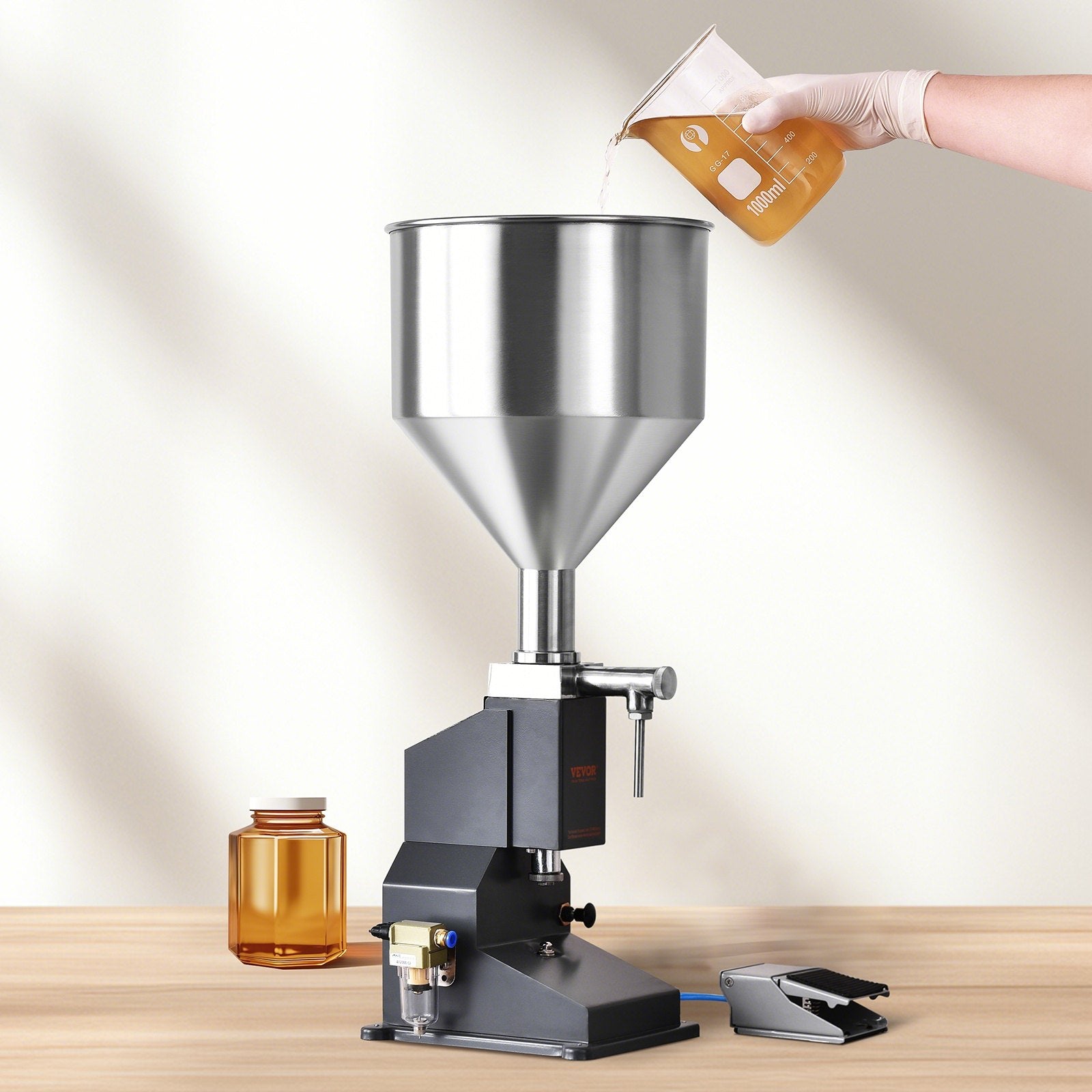 Pneumatic Paste Liquid Filling Machine 5-50ml Stainless Steel Filler w/ Pedal