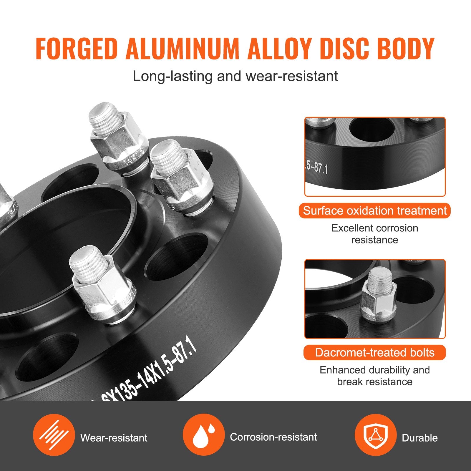 Wheel Spacers 1.5in 6x5.3in 6-Lug Hubcentric M14x1.5 Studs 4PCS Black