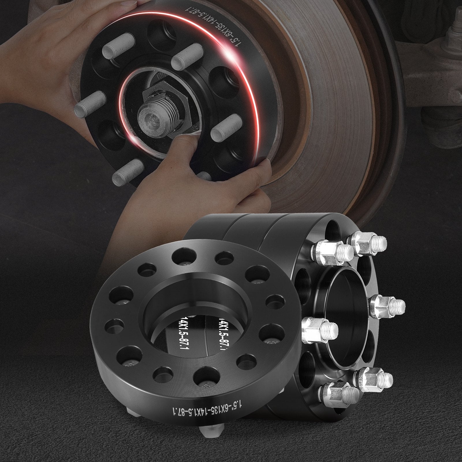 Wheel Spacers 1.5in 6x5.3in 6-Lug Hubcentric M14x1.5 Studs 4PCS Black