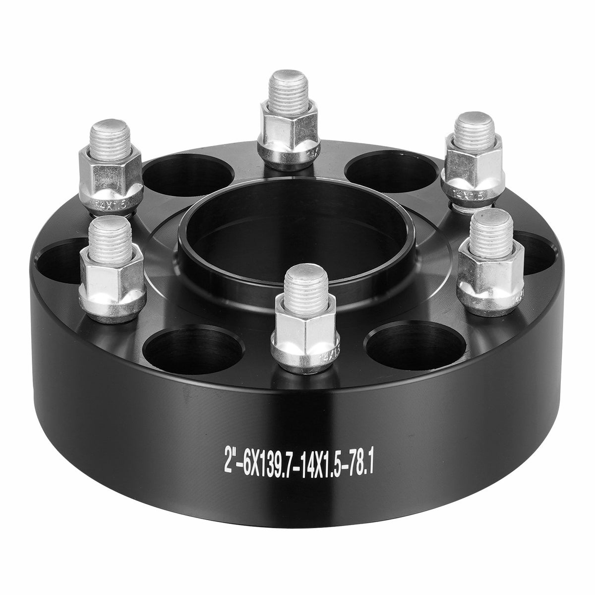 Wheel Spacers 2in 6x5.5in 6-Lug Hubcentric M14x1.5 Studs 4PCS Black