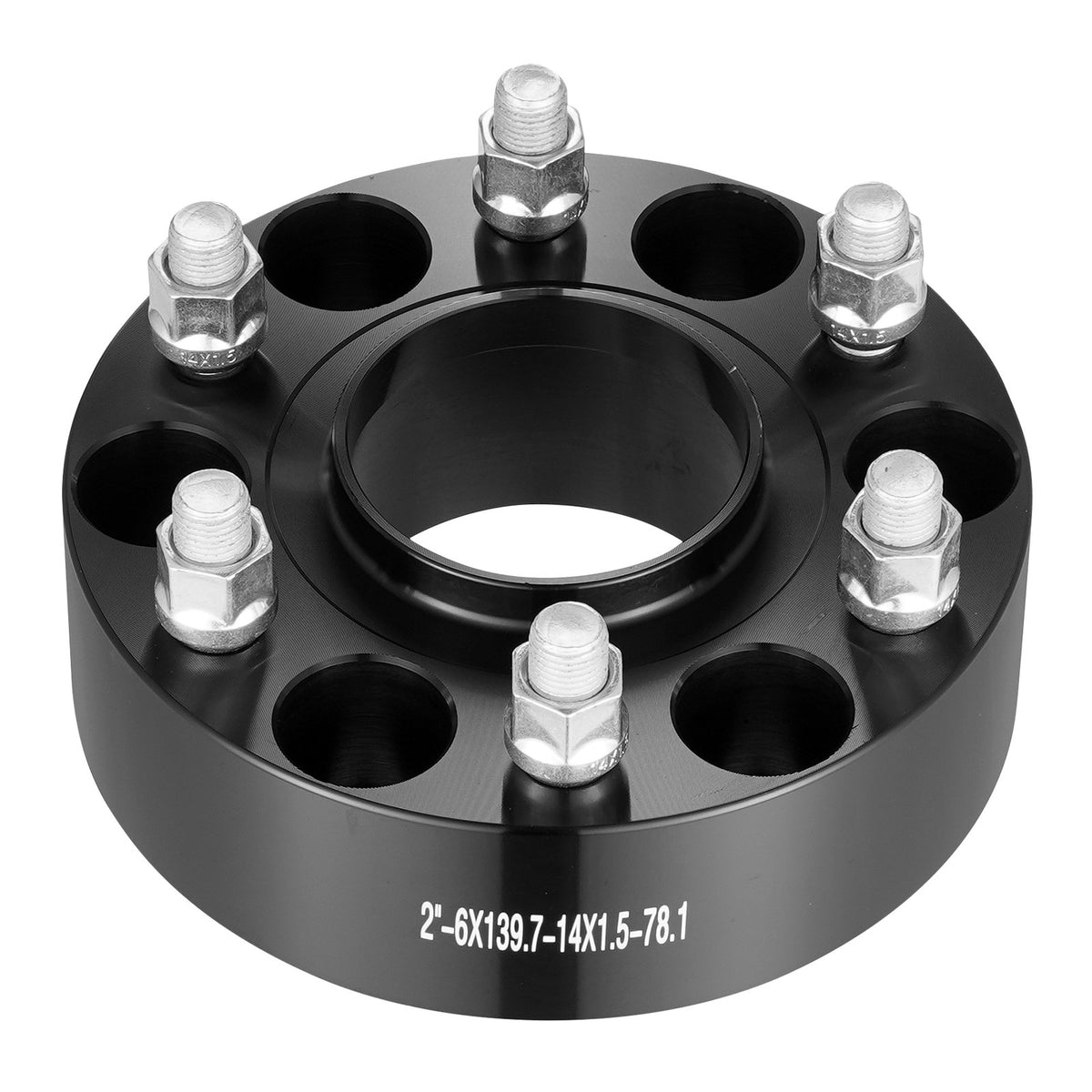 Wheel Spacers 2in 6x5.5in 6-Lug Hubcentric M14x1.5 Studs 4PCS Black