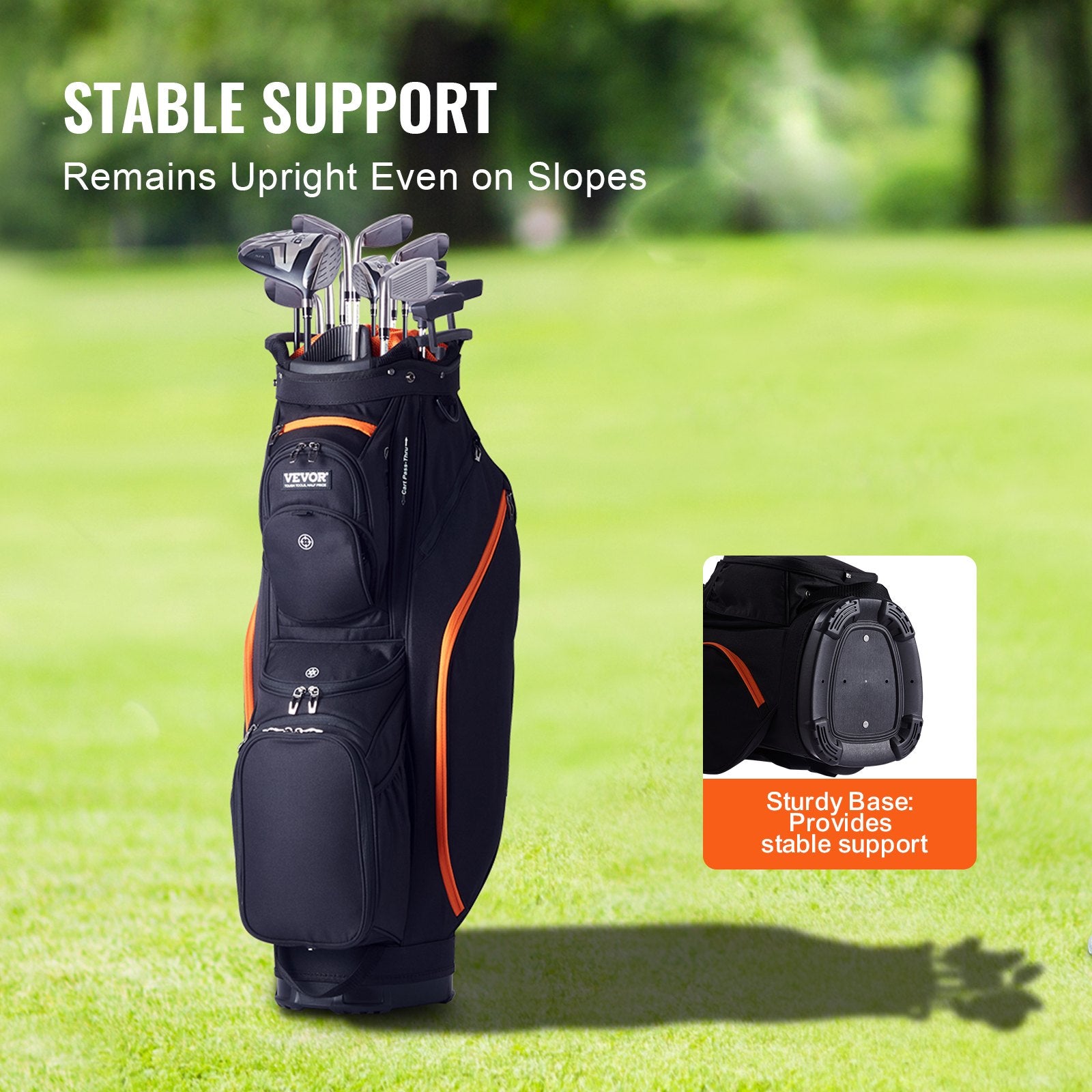 Golf Cart Bag 14-Way Top Organizer 36" 13 Pockets with Handles Black & Orange