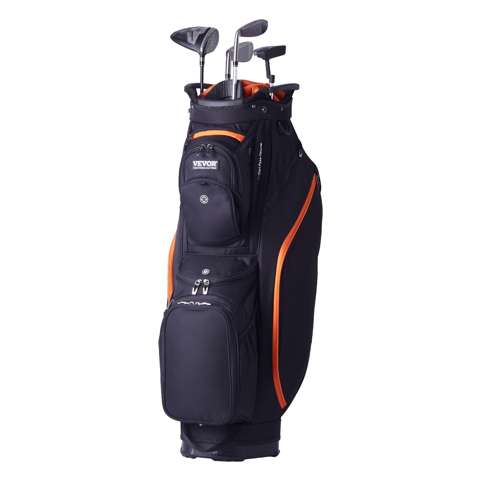 Golf Cart Bag 14-Way Top Organizer 36" 13 Pockets with Handles Black & Orange