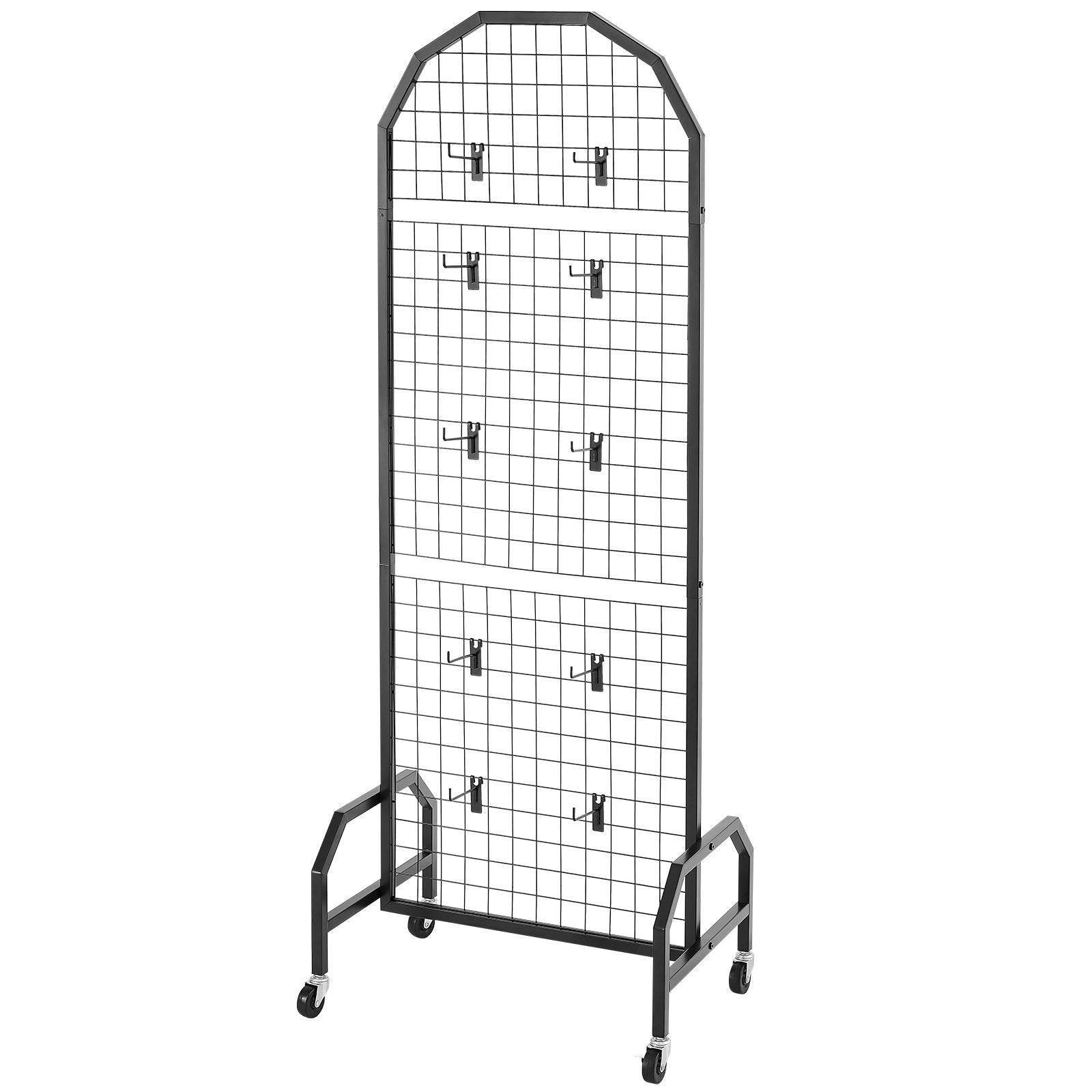 Grid Wall Panels 2-Pack 600x1640mm Display Rack with Wheels Hooks Black Steel