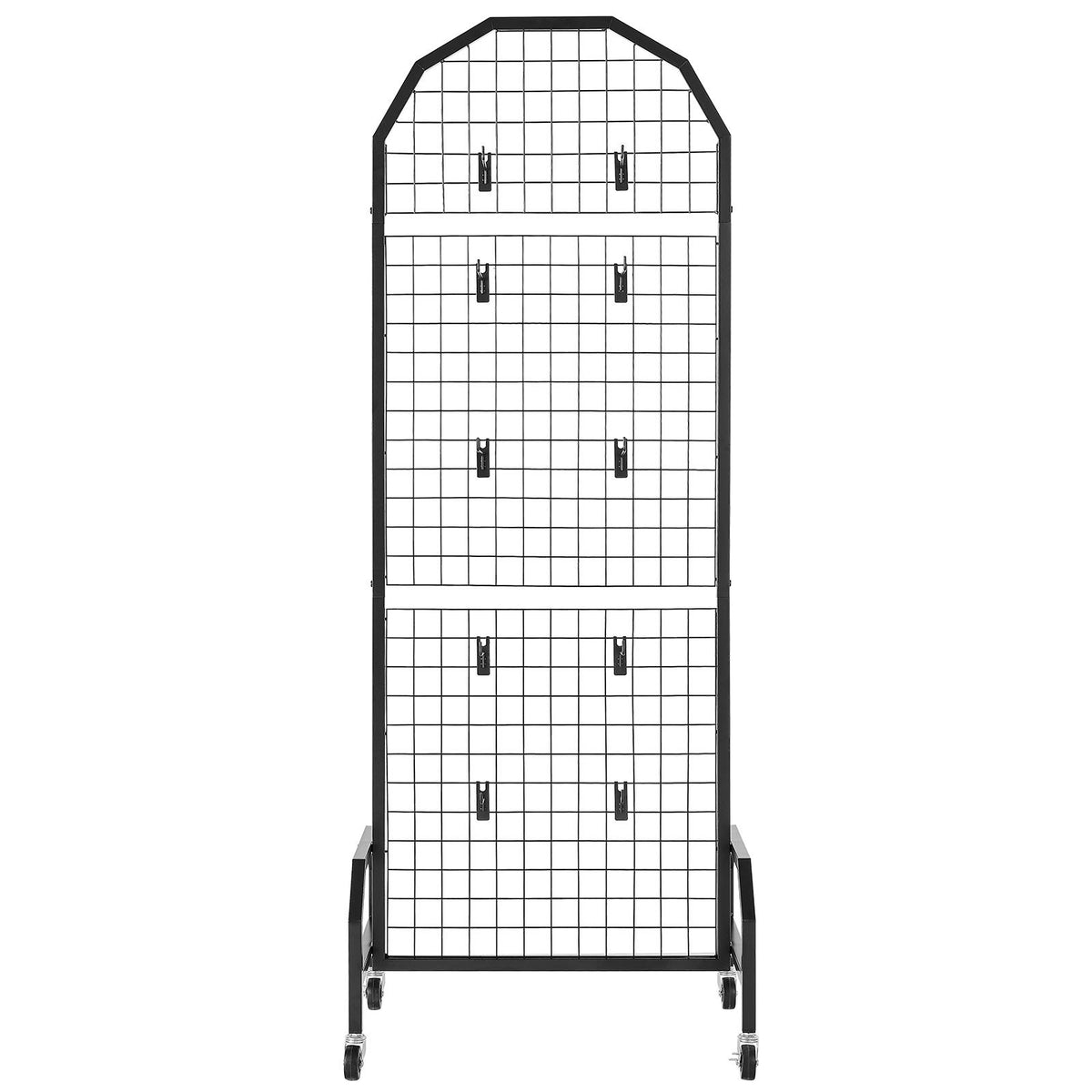 Grid Wall Panels 2-Pack 600x1640mm Display Rack with Wheels Hooks Black Steel