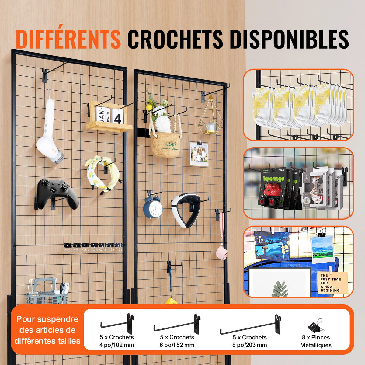 Grid Wall Panels Tower 2x5.6ft 2-Pack Double-Side Display Racks with Clips Hooks