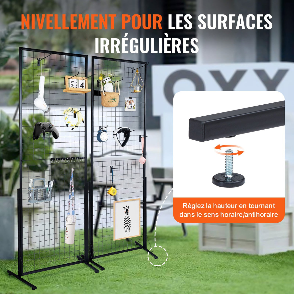 Grid Wall Panels Tower 2x5.6ft 2-Pack Double-Side Display Racks with Clips Hooks