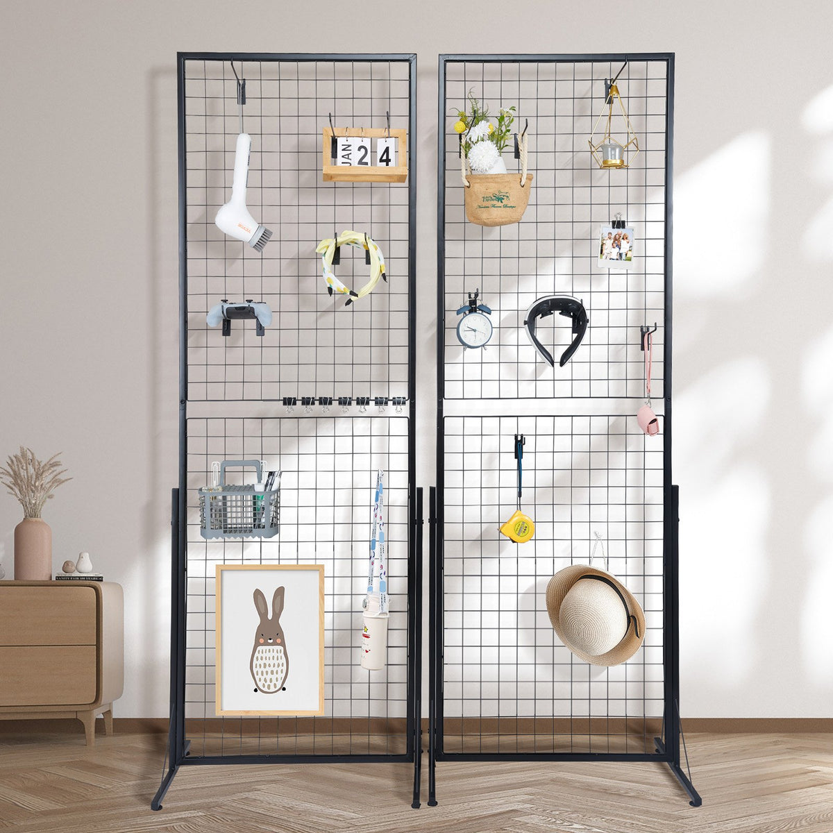 Grid Wall Panels Tower 2x5.6ft 2-Pack Double-Side Display Racks with Clips Hooks