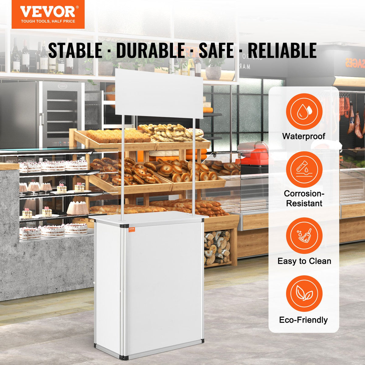 Portable Tradeshow Podium Table Foldable Exhibition Counter with Storage White