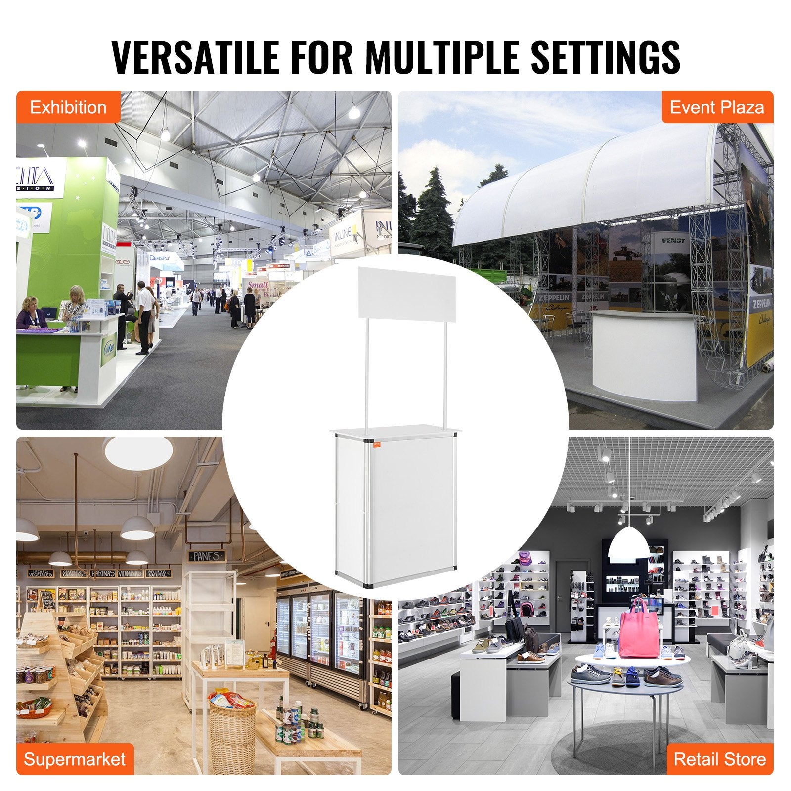 Portable Tradeshow Podium Table Foldable Exhibition Counter with Storage White